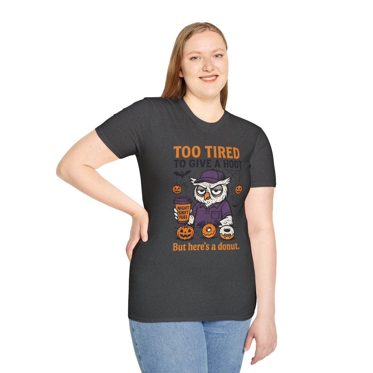 Too Tired To Give A Hoot – Funny Halloween Owl Donut T-Shirt