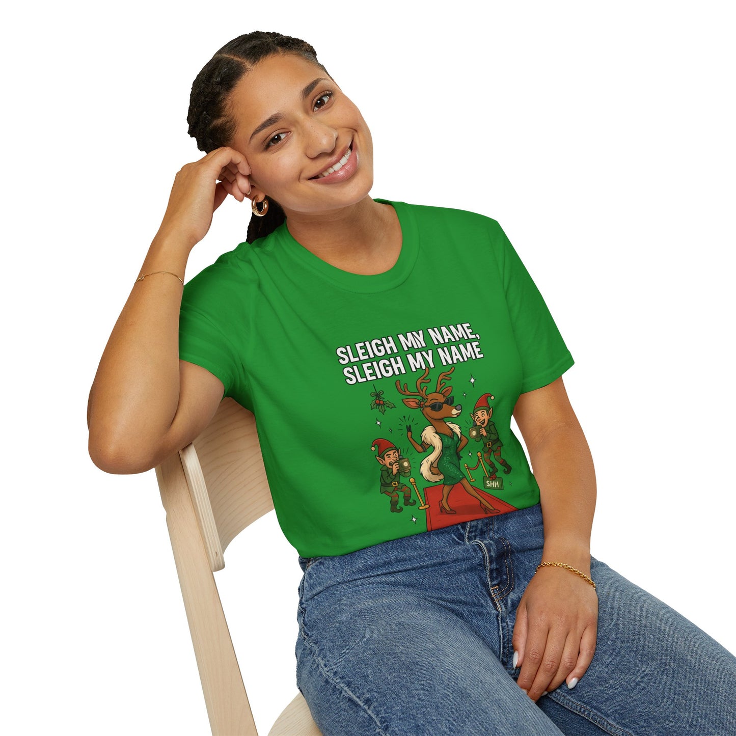 Sleigh My Name Funny Christmas Shirt | Diva Reindeer Holiday Tee | Red Carpet Christmas Party Shirt | Beyoncé Inspired Xmas Humor