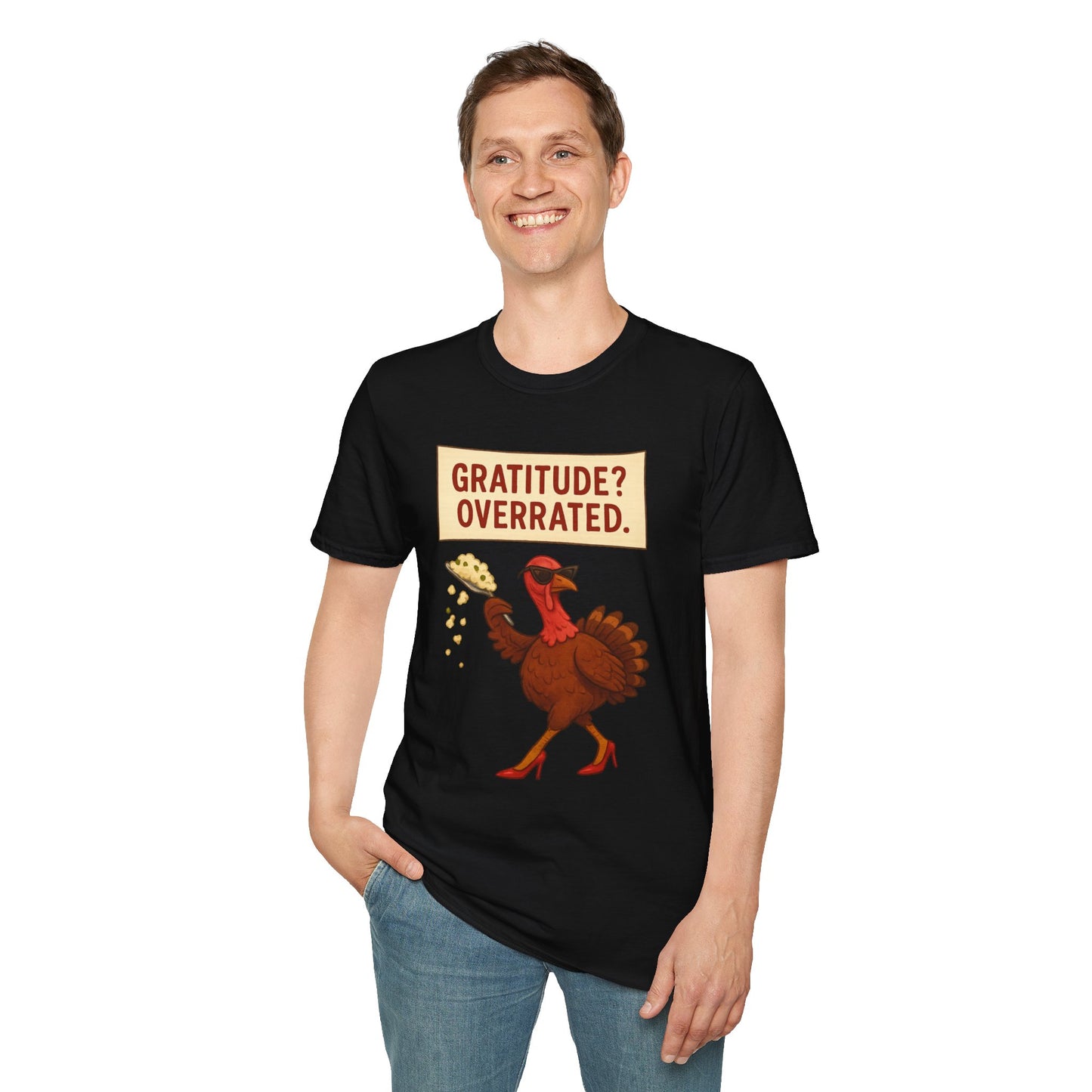Funny Diva Turkey Thanksgiving T-Shirt | "Gratitude? Overrated." Sass Queen Tee | Thanksgiving Humor, Pie Drop Meme Shirt, Attitude Holiday Tee
