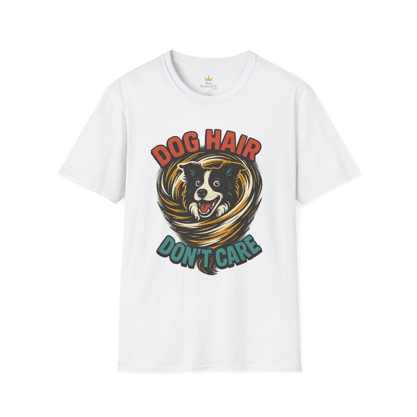 Dog Hair Don't Care Border Collie Retro Tee | Funny Spray-Paint Style T-Shirt for Pet Lovers, Gift for Pet Owners, Casual Unisex Shirt, Dog Lover Gift, Animal Theme Apparel