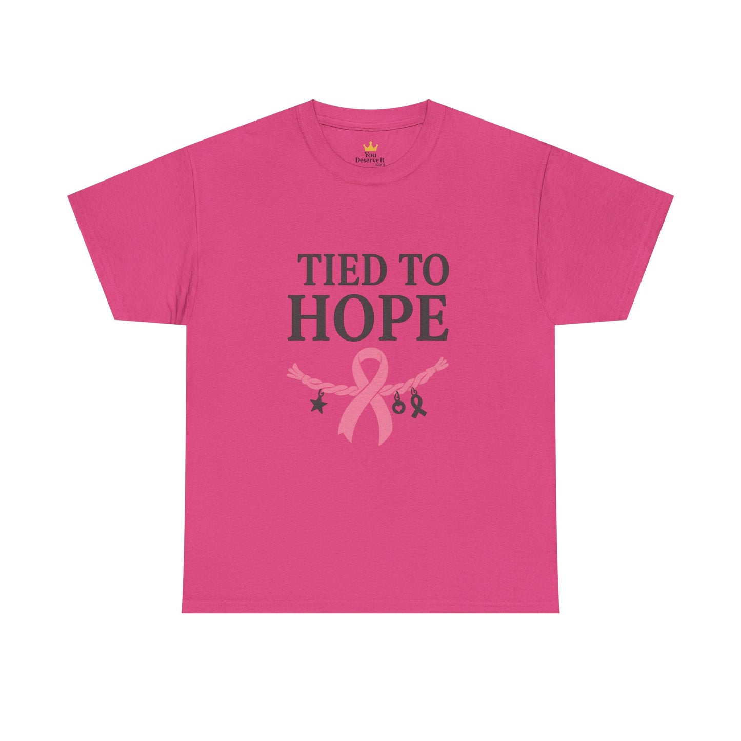 Tied to Hope Shirt | Breast Cancer Awareness Tee with Ribbon and Charms | Support & Survivor T-Shirt