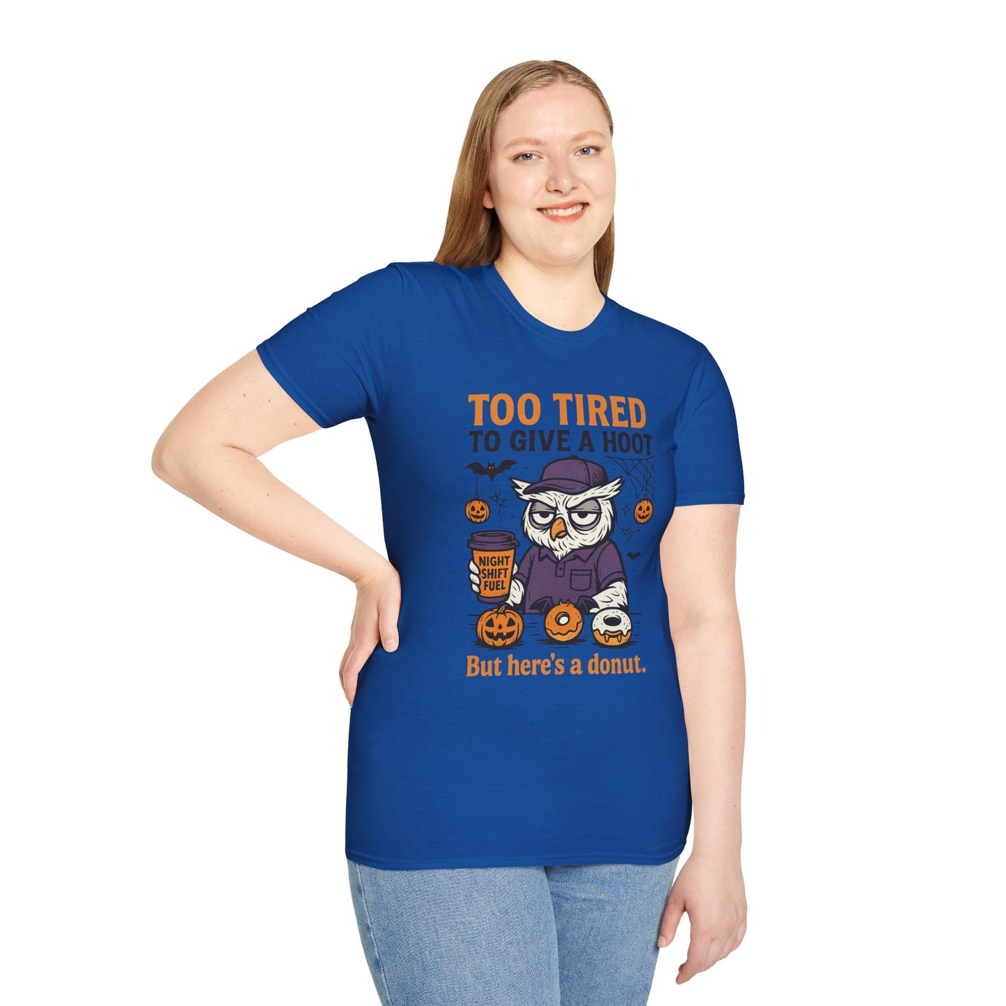 Too Tired To Give A Hoot – Funny Halloween Owl Donut T-Shirt