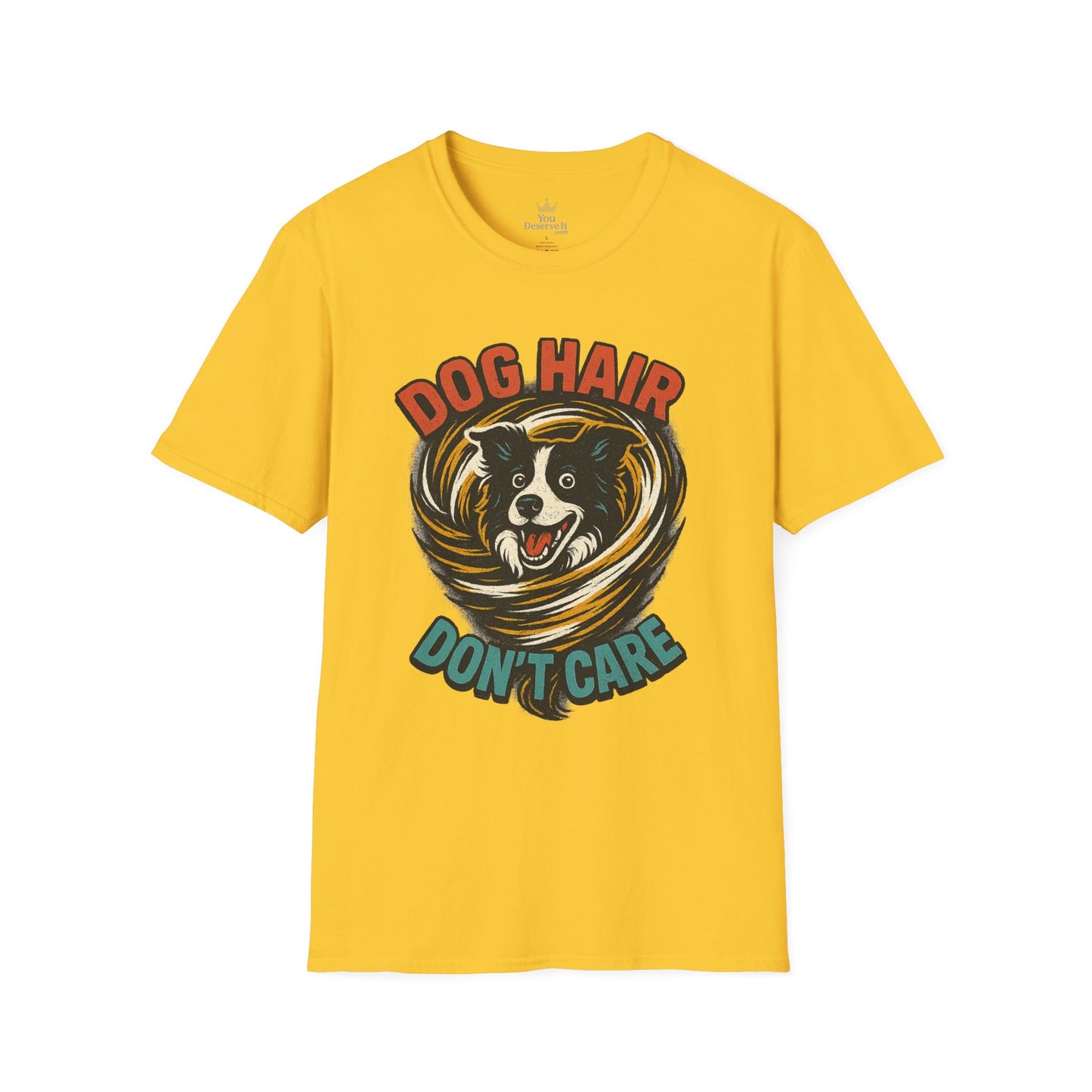 Dog Hair Don't Care Border Collie Retro Tee | Funny Spray-Paint Style T-Shirt for Pet Lovers, Gift for Pet Owners, Casual Unisex Shirt, Dog Lover Gift, Animal Theme Apparel