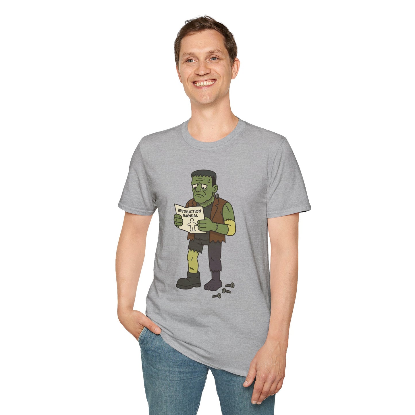 Funny Frankenstein T-Shirt, Unisex Softstyle Tee, Halloween Costume, Horror Movie Lover Gift, Cozy Casual Wear, Graphic Tee
