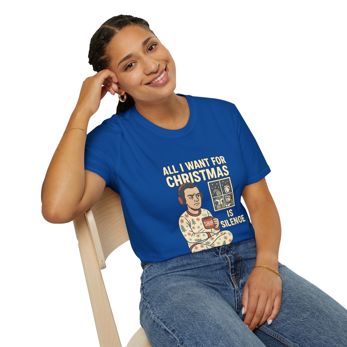 All I Want for Christmas Is Silence Shirt | Funny Anti-Social Holiday Tee | Introvert Christmas Pajamas Graphic Shirt | Sarcastic Xmas Gift