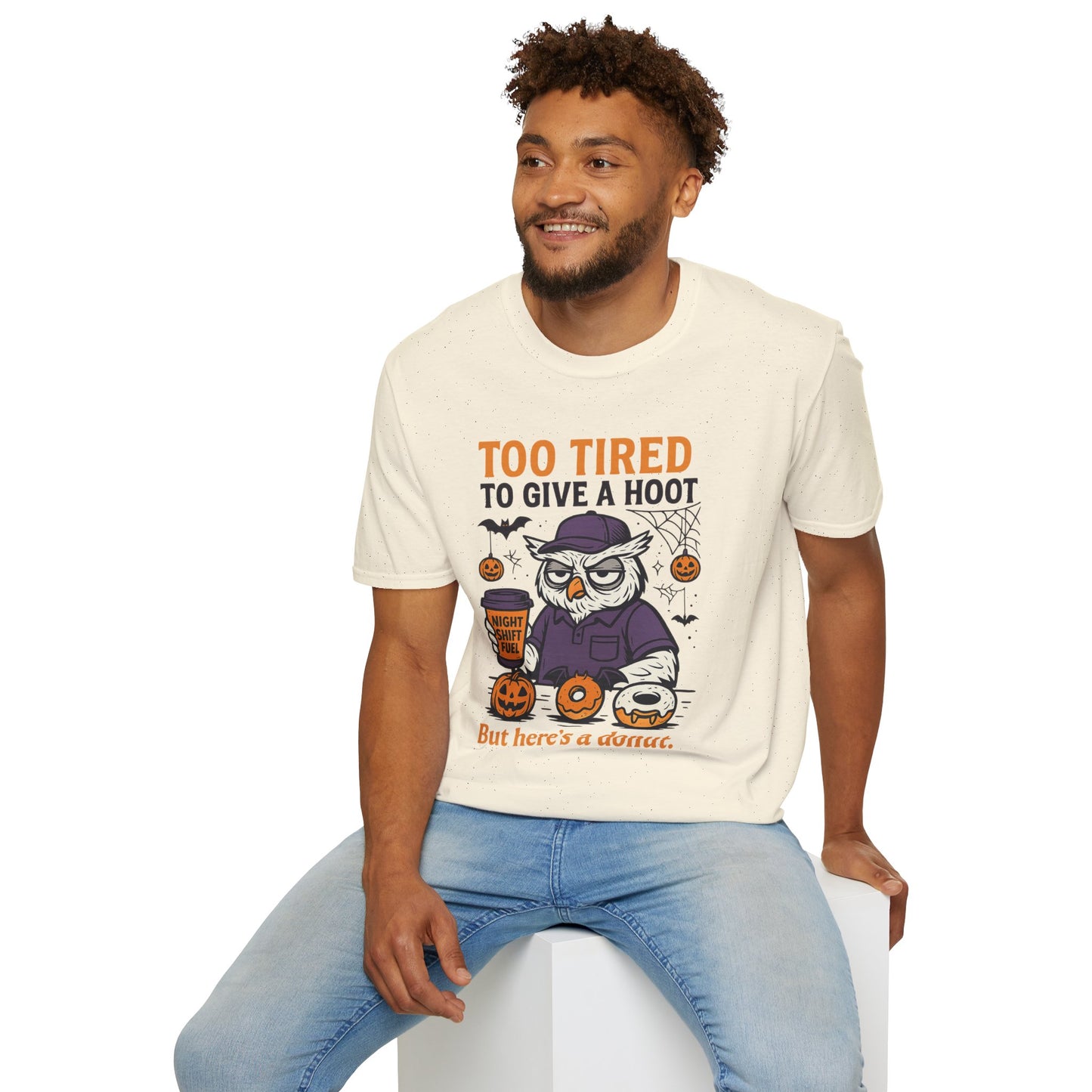 Too Tired To Give A Hoot – Funny Halloween Owl Donut T-Shirt