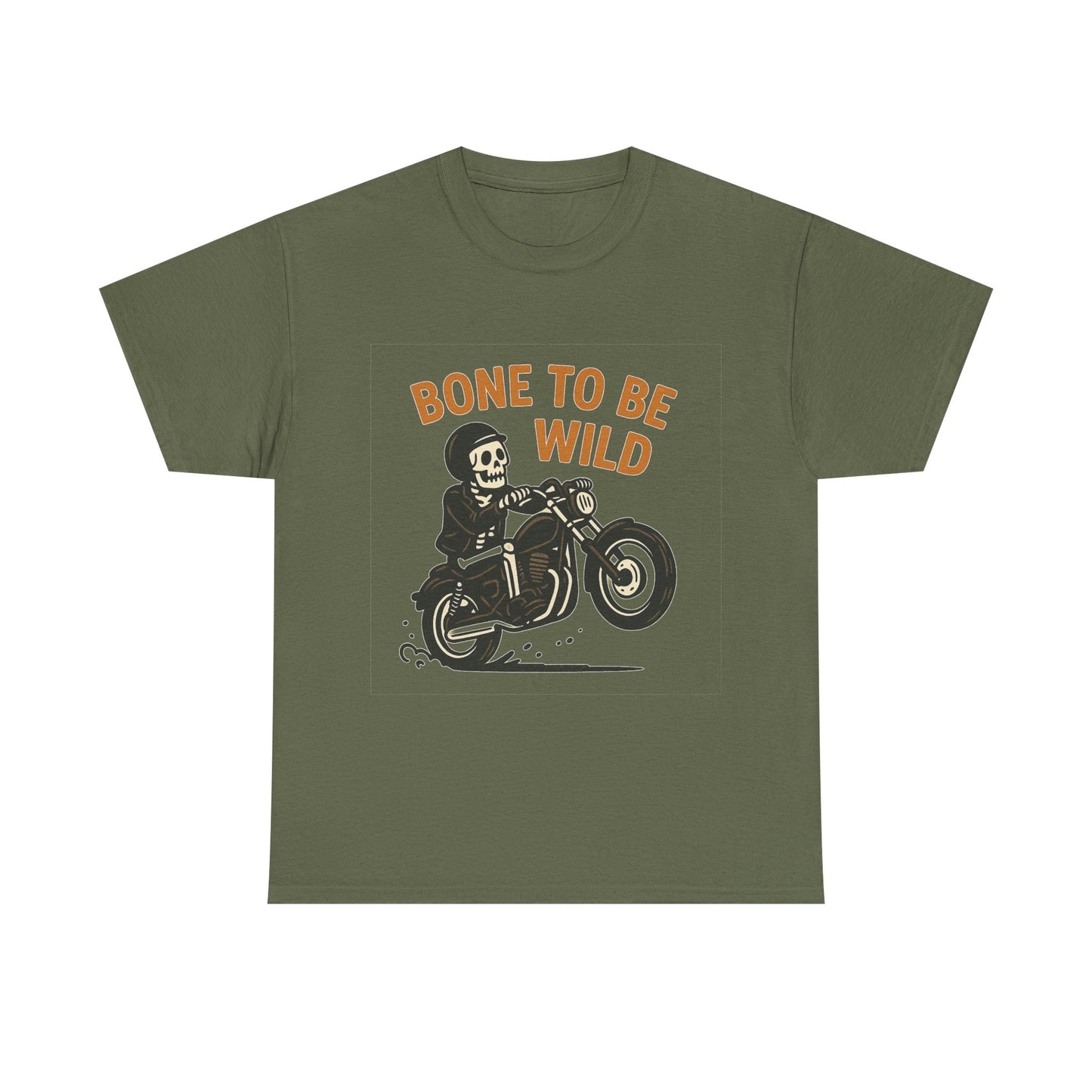 Motorcycle Tee, Bone to Be Wild Halloween Cool Bike Vibe Unisex Heavy Cotton
