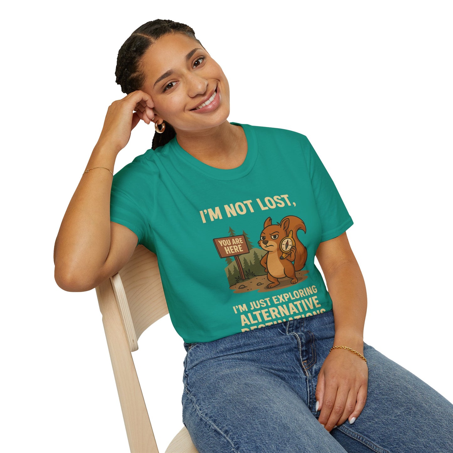 Funny Lost Squirrel T-Shirt | "I'm Not Lost, I'm Just Exploring Alternative Destinations", Adventure Shirt, Nature Lover Gift, Unisex Softstyle Apparel