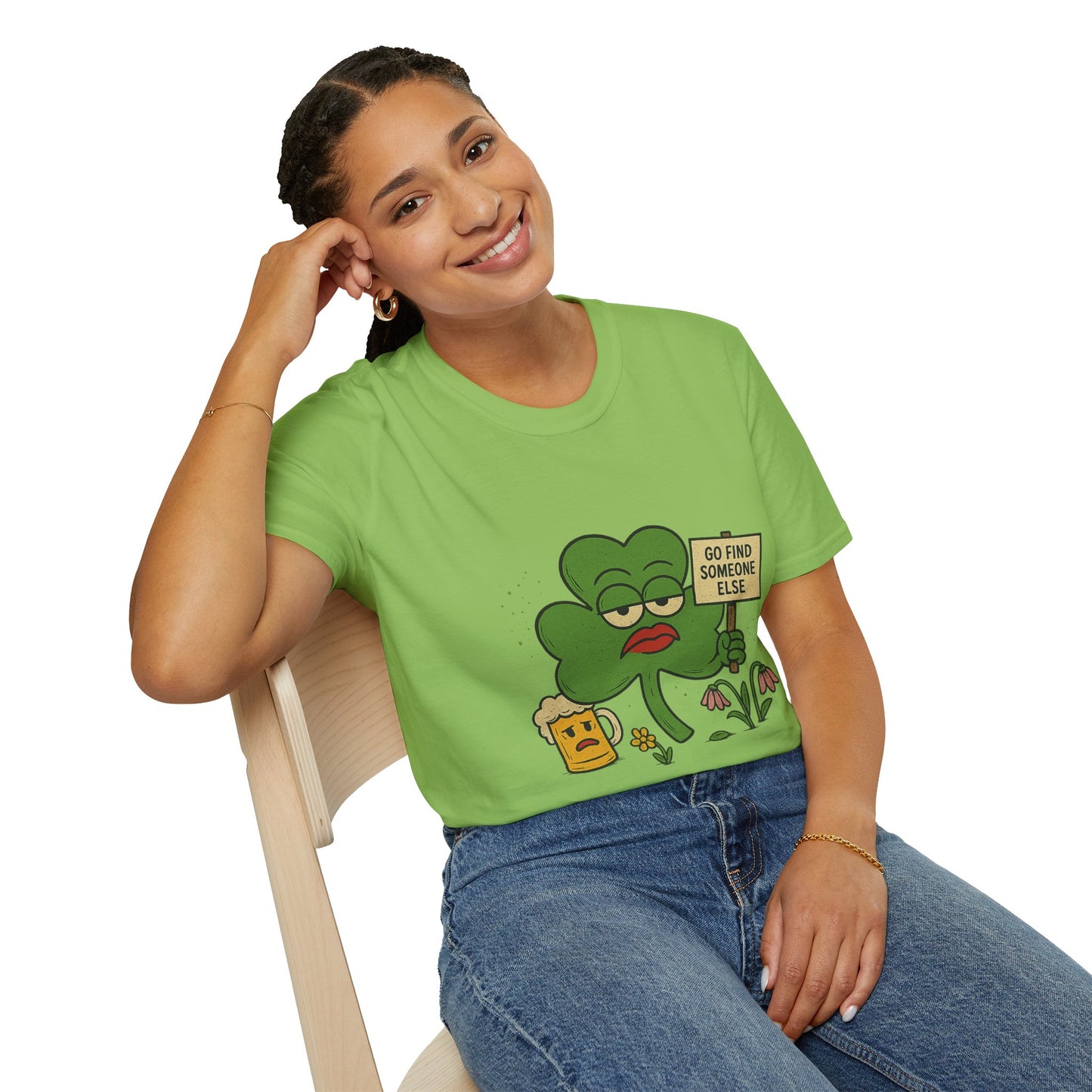 Go Find Someone Else | Sarcastic Clover T-Shirt | Funny St. Patrick's Day Shirt with Attitude, Moody Shamrock Tee, Anti-Social Irish Humor
