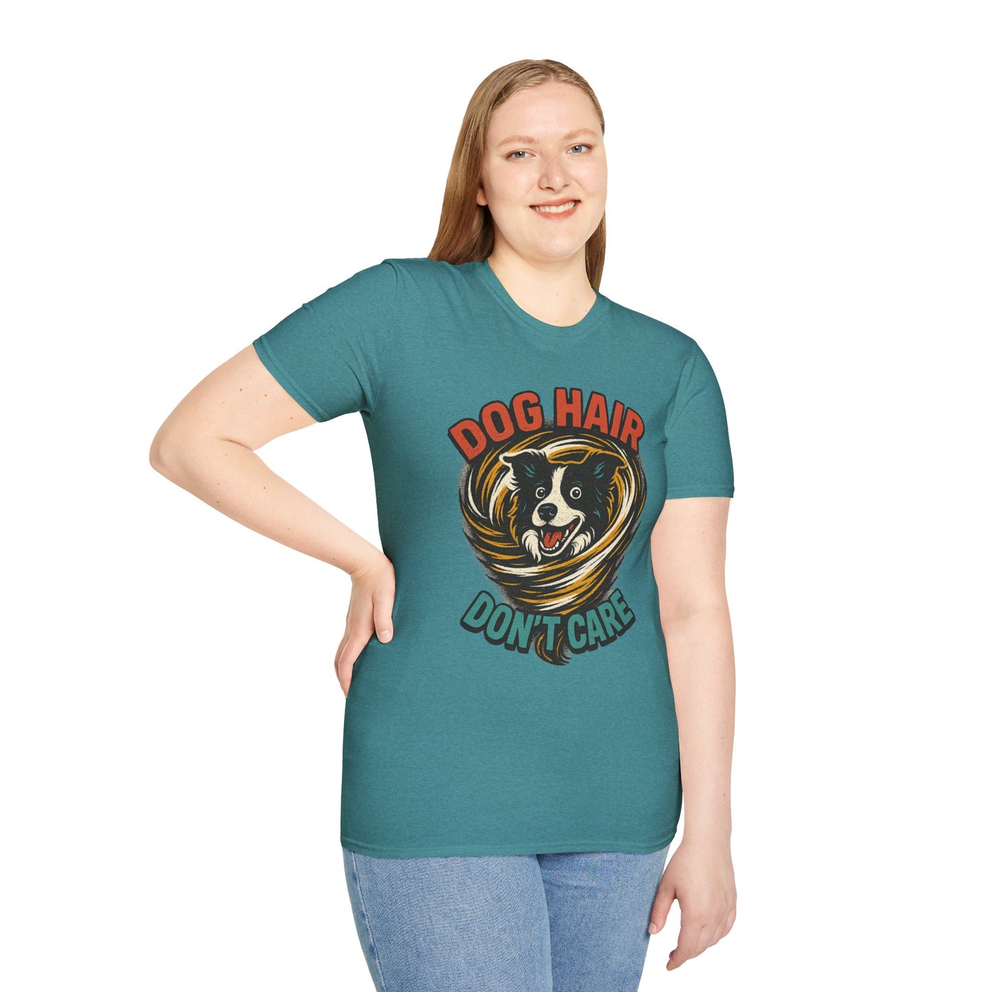 Dog Hair Don't Care Border Collie Retro Tee | Funny Spray-Paint Style T-Shirt for Pet Lovers, Gift for Pet Owners, Casual Unisex Shirt, Dog Lover Gift, Animal Theme Apparel