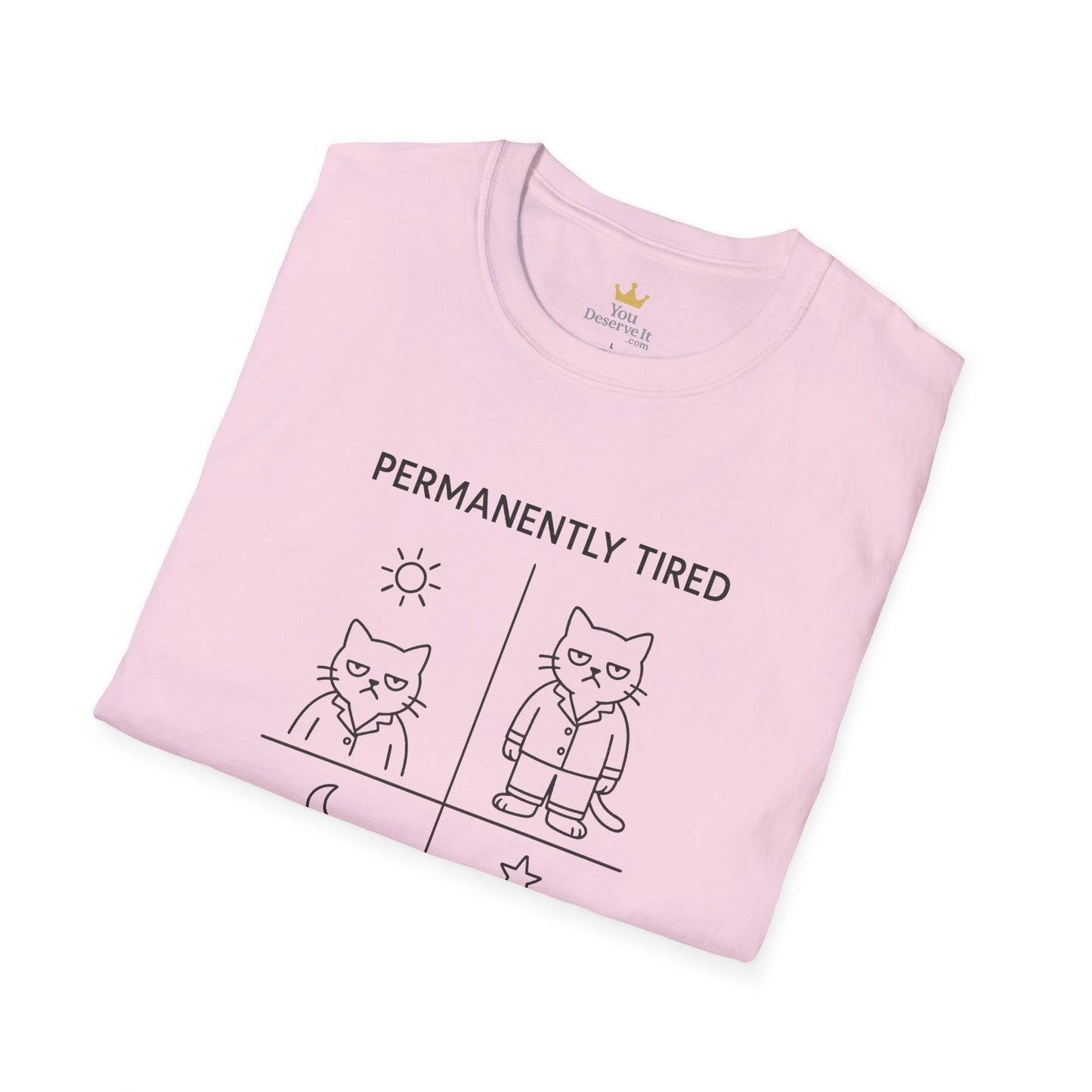 Permanently Tired Grumpy Cat T-Shirt | Minimalist Line Art Pajama Kitty | Unisex Softstyle T-Shirt