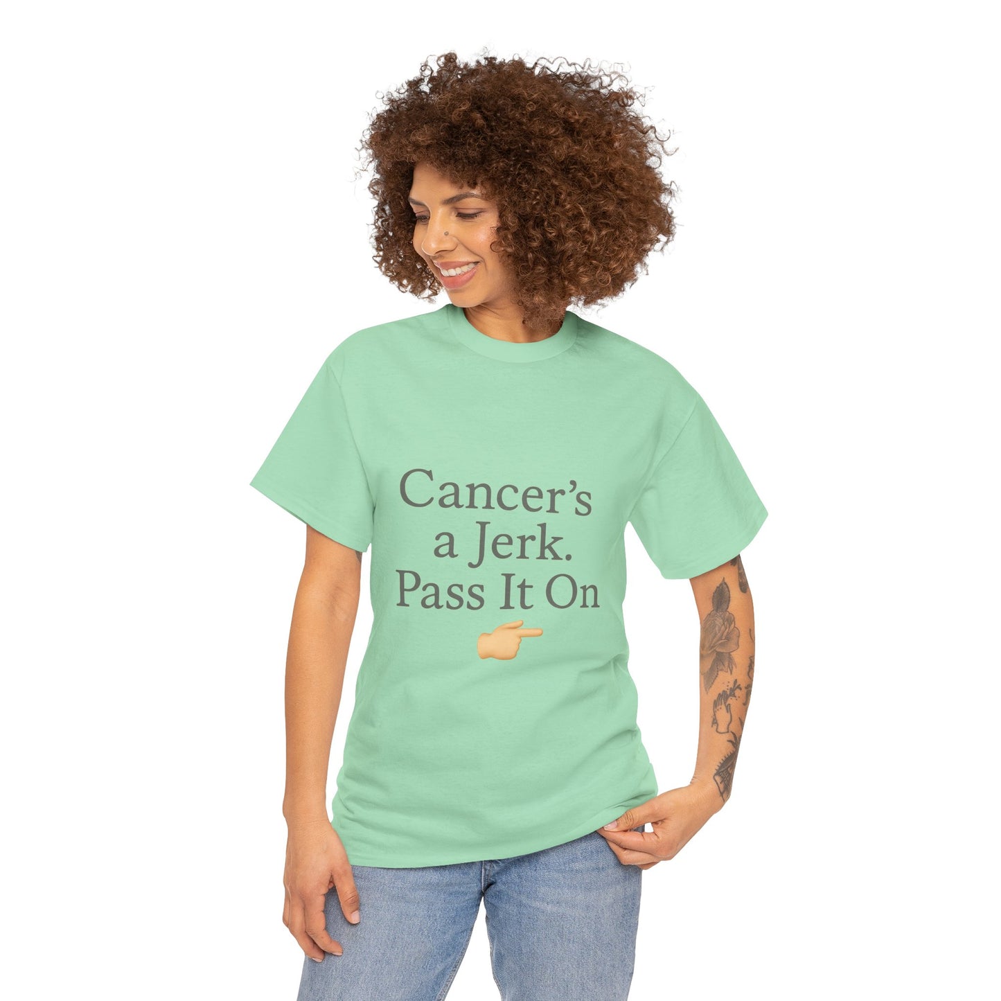 Cancer's a Jerk Shirt | Funny Supportive Awareness T-Shirt with Pointing Emoji