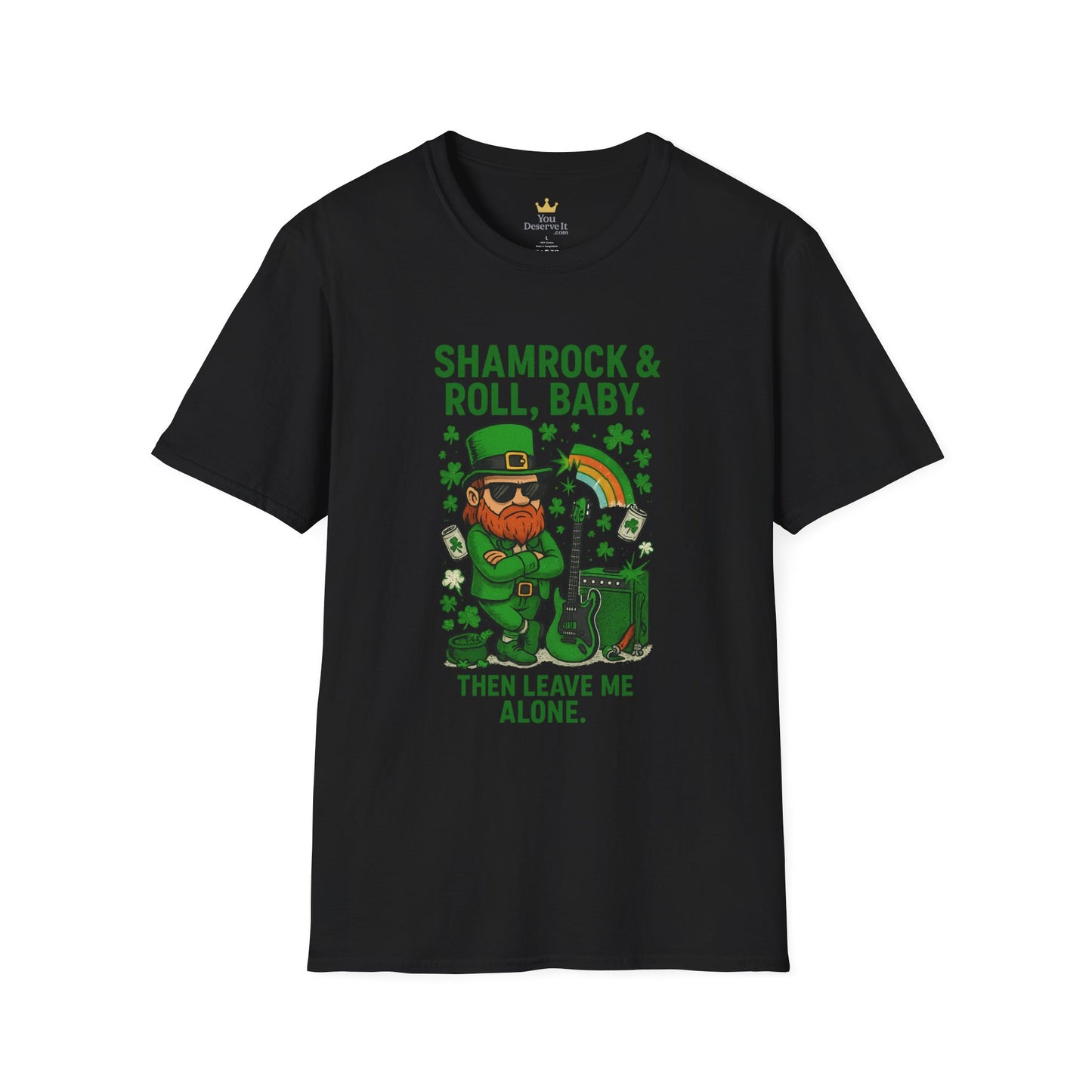 Shamrock & Roll, Baby | St. Patrick's Day T-Shirt | Funny Leprechaun Rock Shirt, Irish Music Humor, Anti-Social St. Paddy's Tee