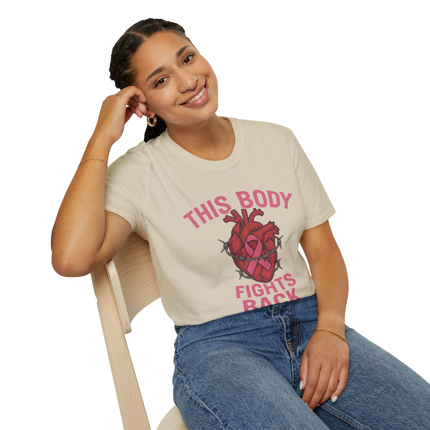 This Body Fights Back Shirt | Bold Breast Cancer Awareness Tee with Heart & Barbed Wire Design