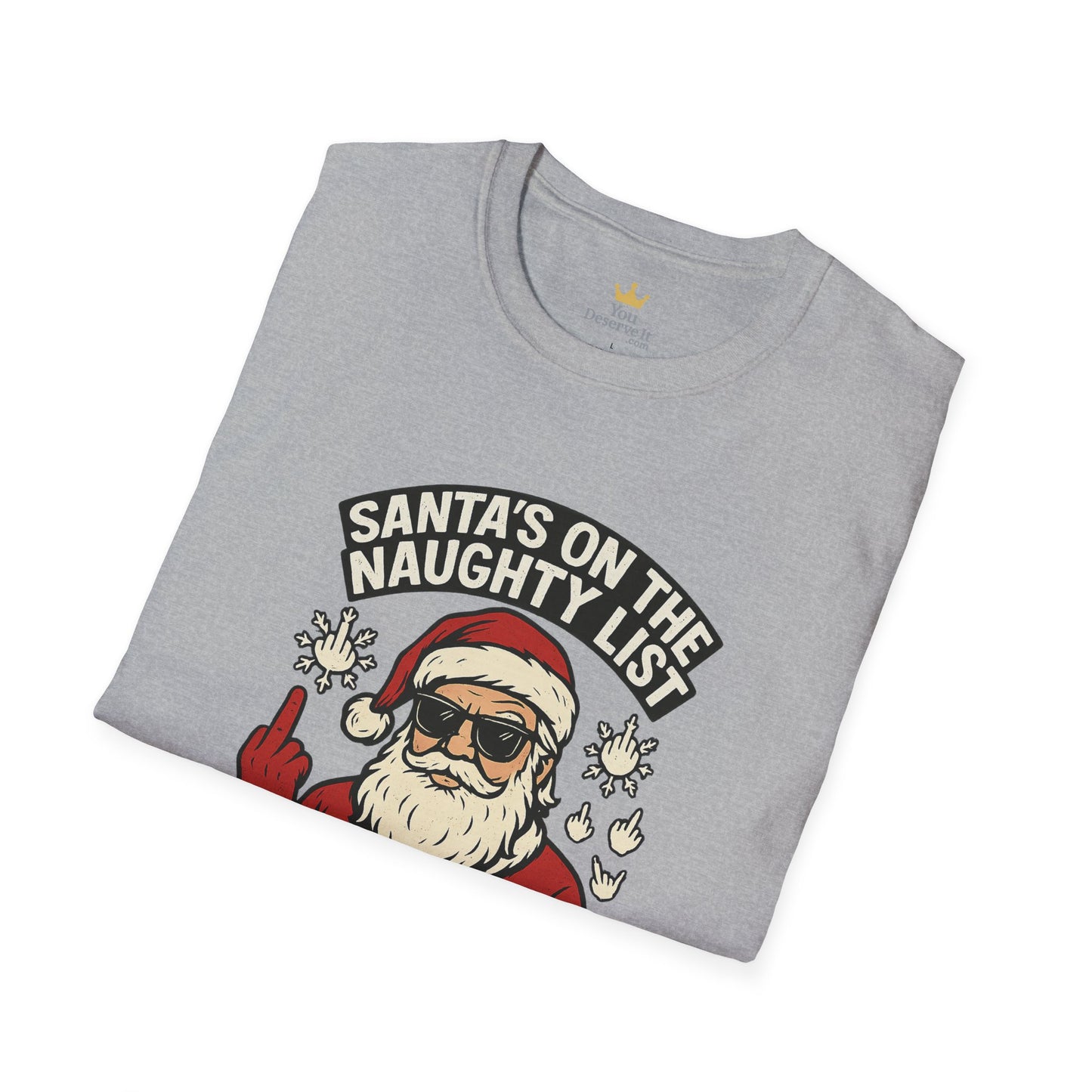 Naughty Santa T-Shirt | Funny Christmas Tee with Attitude and Middle Finger Humor