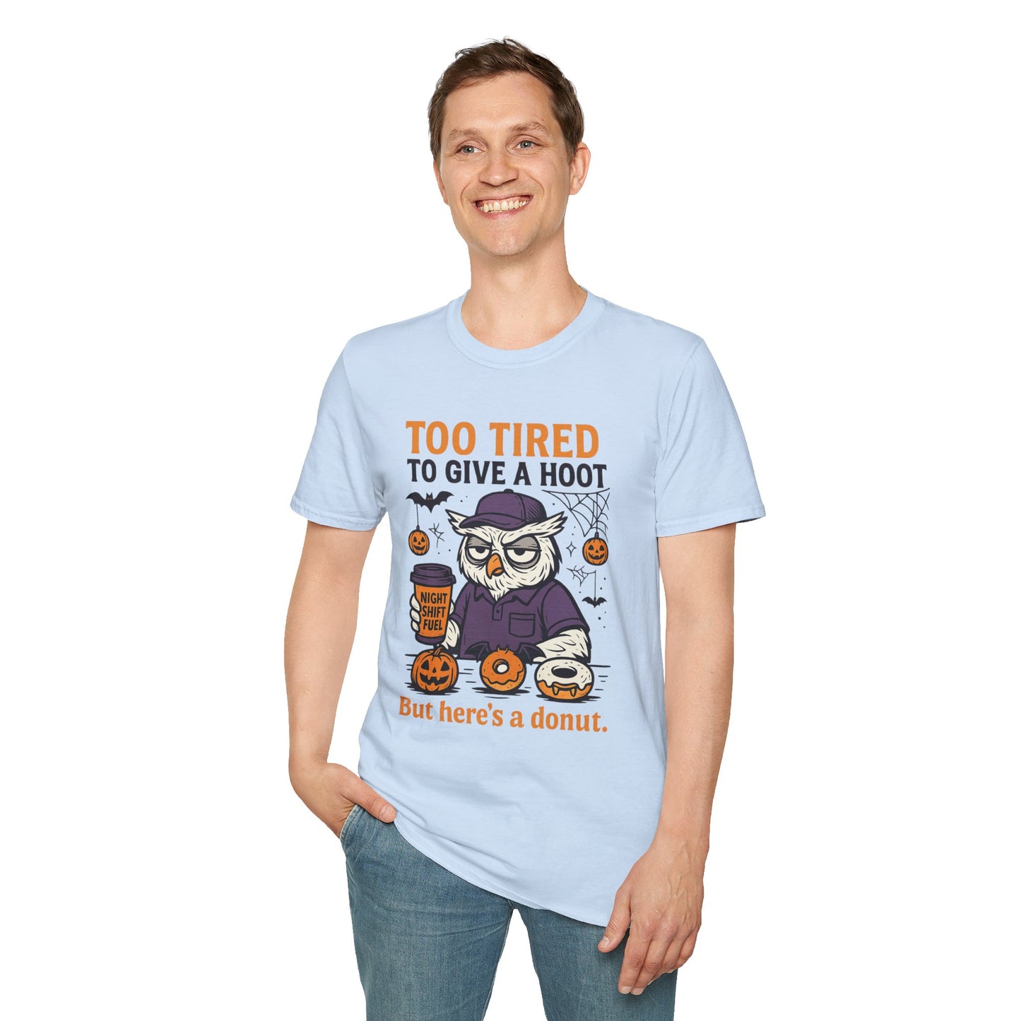 Too Tired To Give A Hoot – Funny Halloween Owl Donut T-Shirt