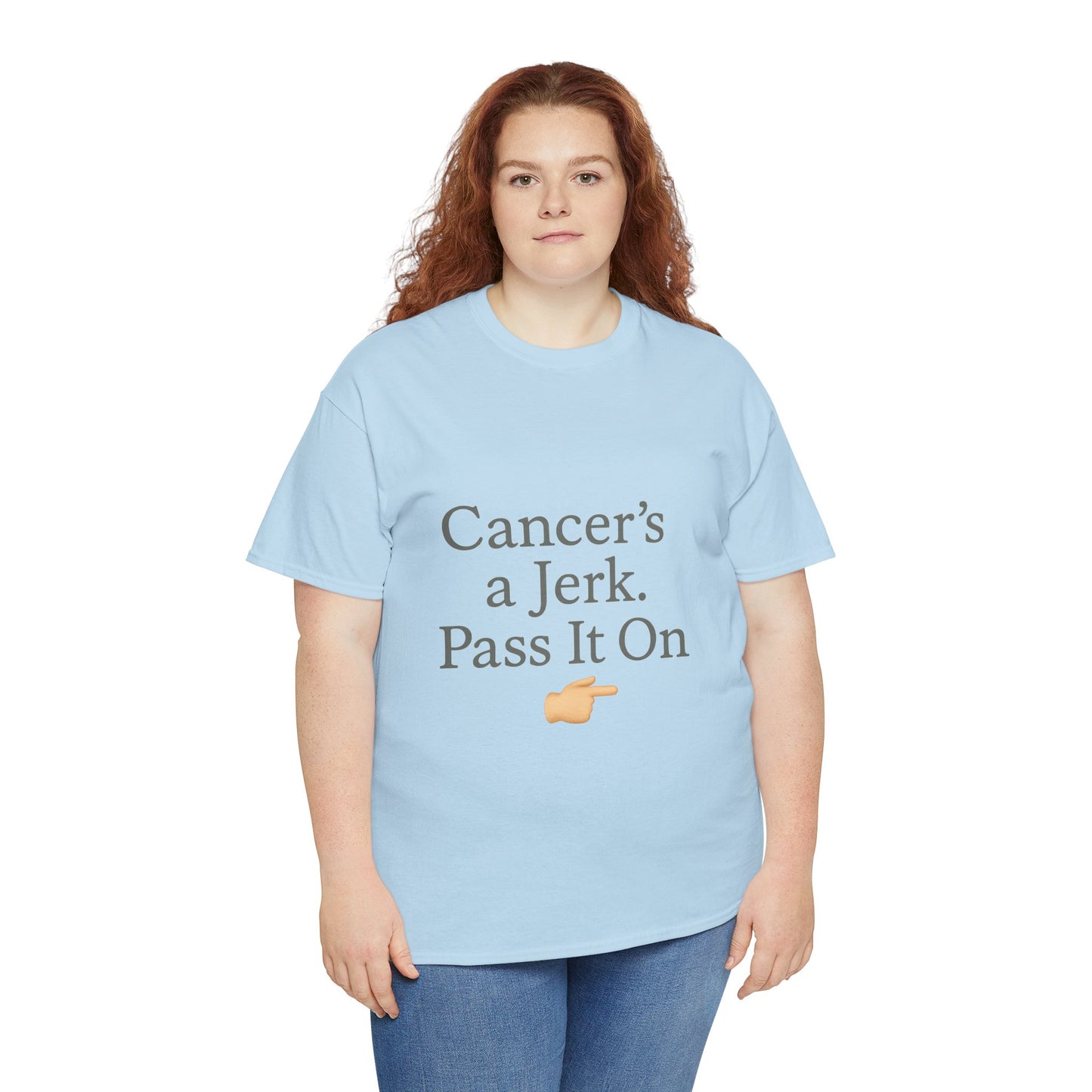 Cancer's a Jerk Shirt | Funny Supportive Awareness T-Shirt with Pointing Emoji