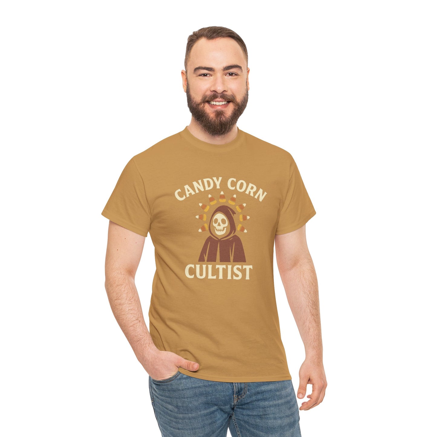 Candy Corn Cultist T-Shirt | Funny Halloween Graphic Tee for Sweet Tooth Fanatics