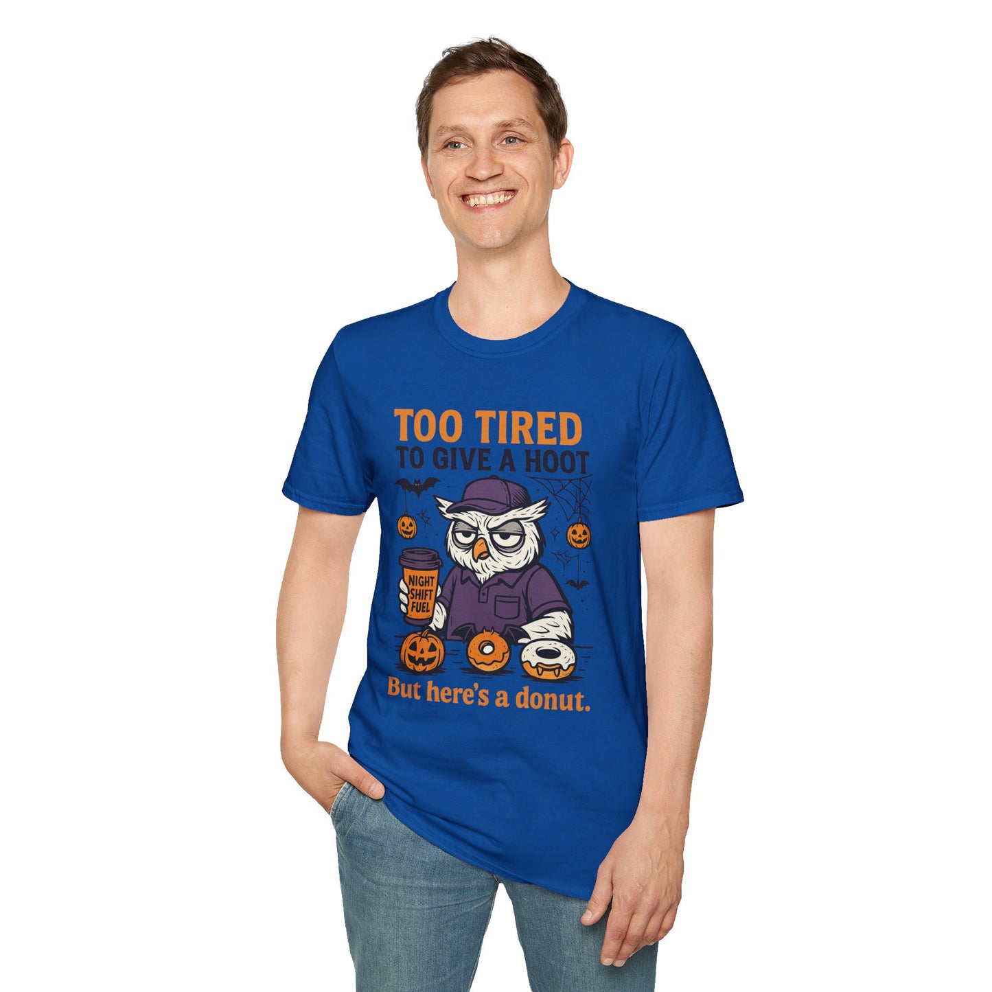Too Tired To Give A Hoot – Funny Halloween Owl Donut T-Shirt