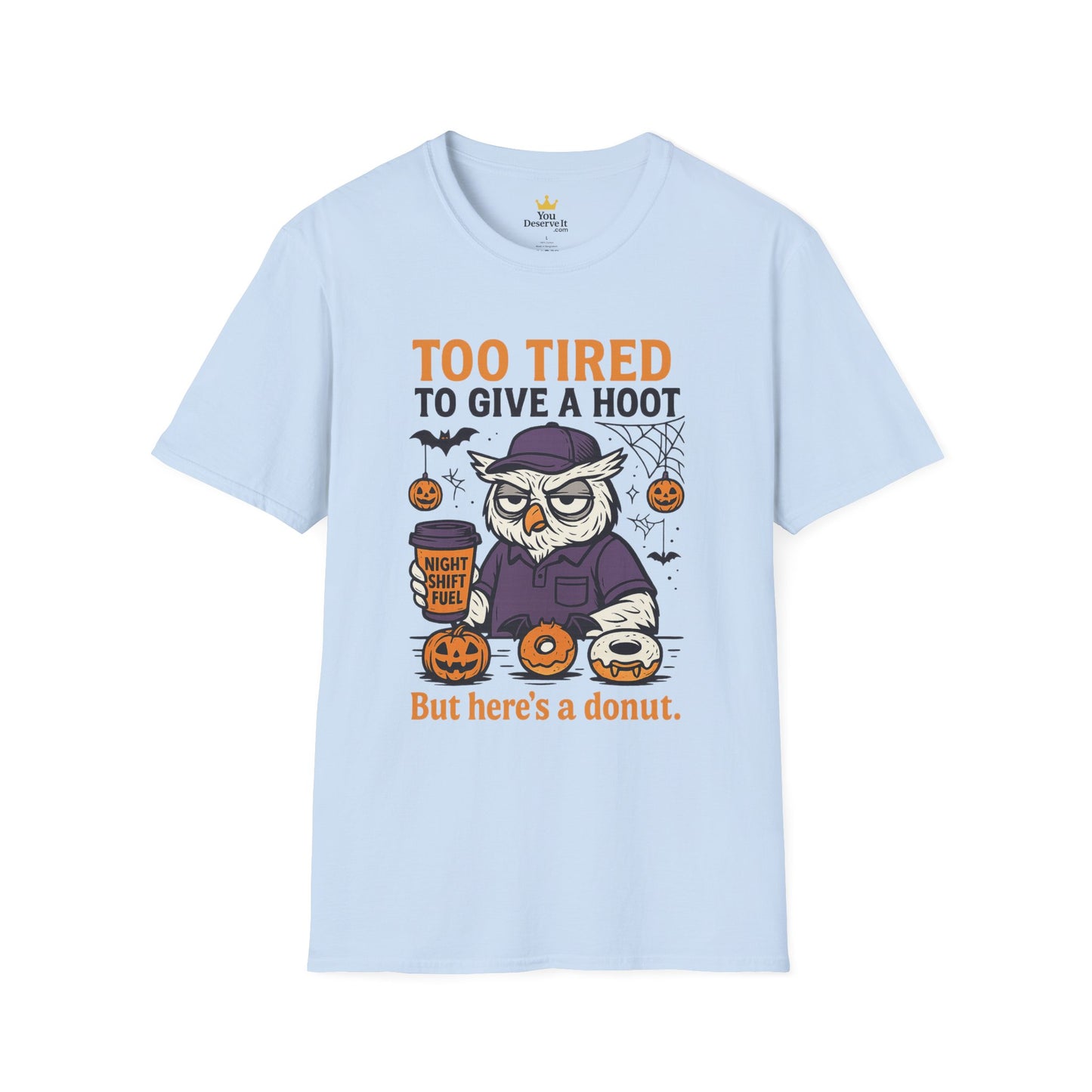 Too Tired To Give A Hoot – Funny Halloween Owl Donut T-Shirt