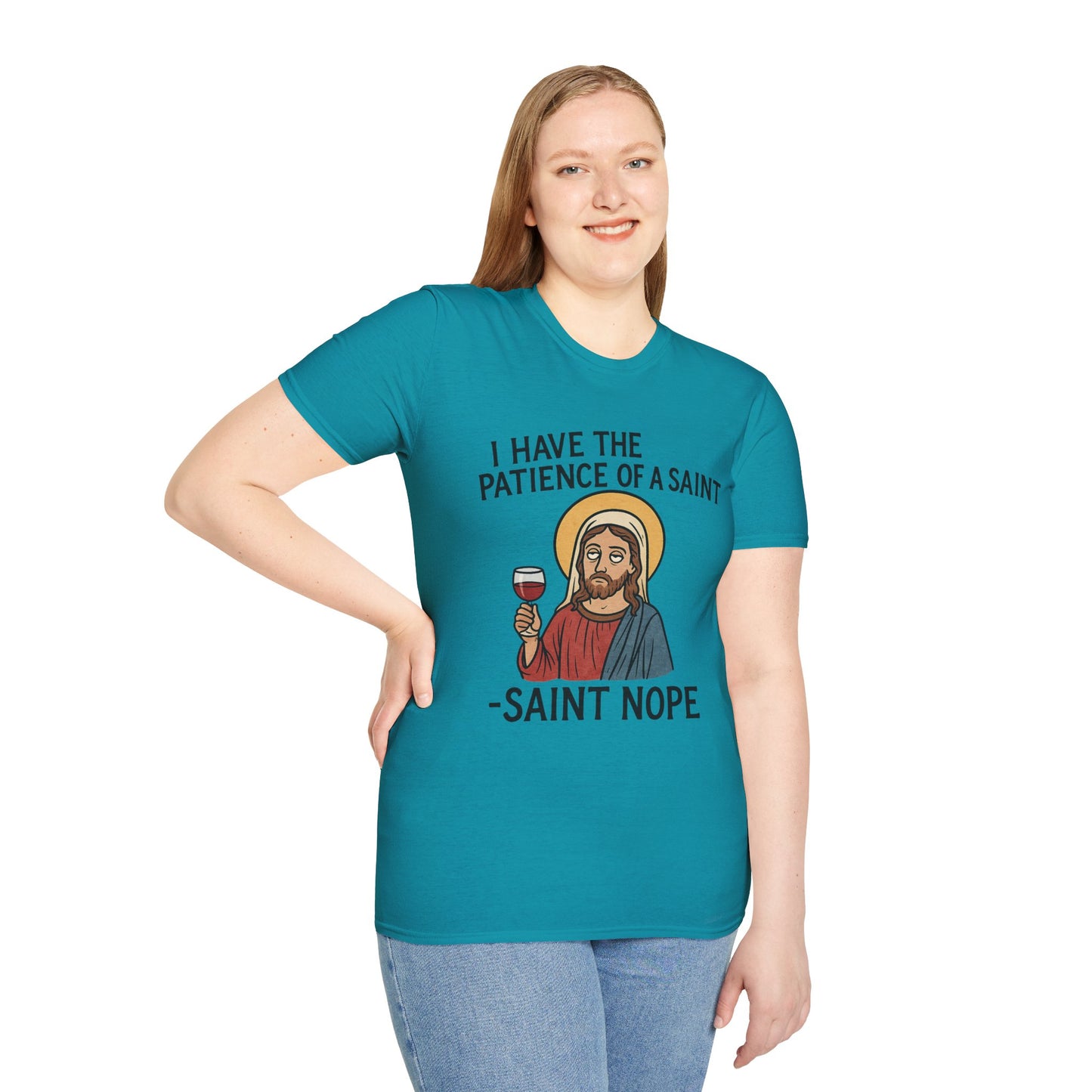 Saint Nope Funny Jesus T-Shirt | "Patience of a Saint" Sarcastic Wine Tee