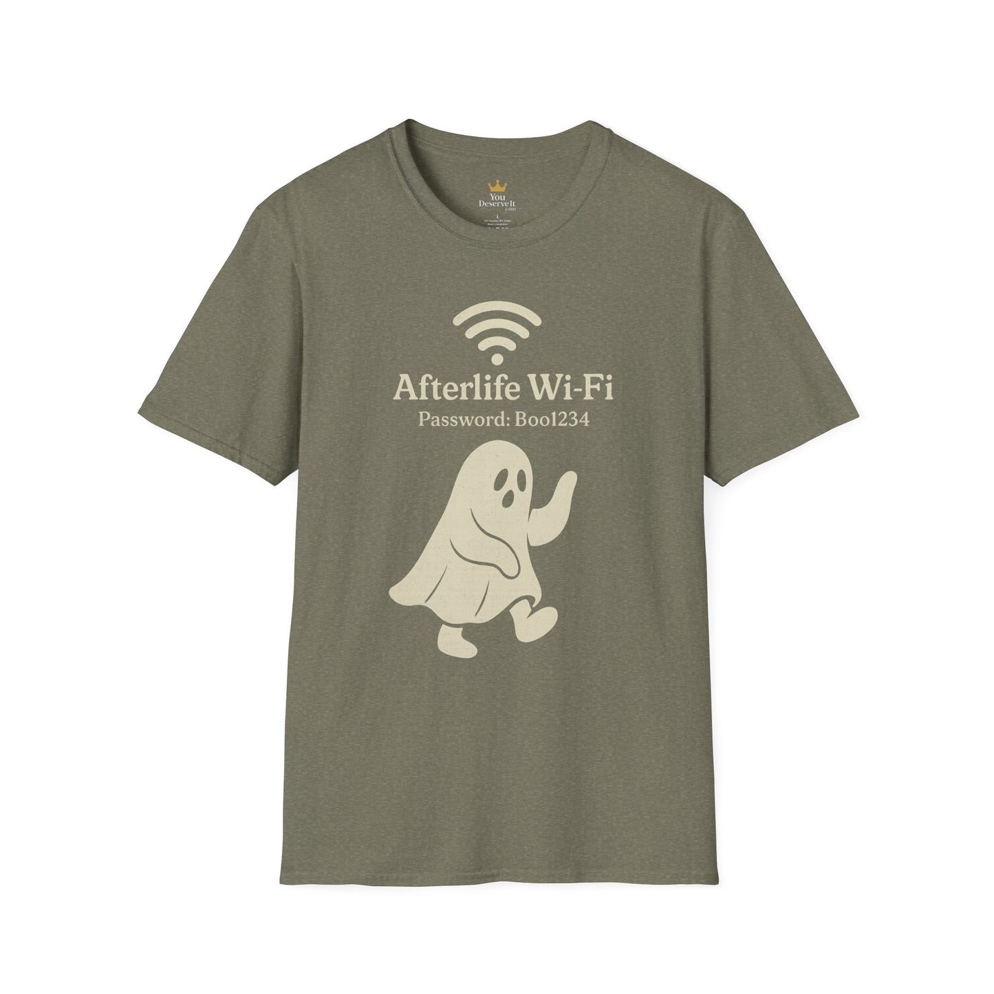 Afterlife Wi-Fi Ghost Tee | Funny Halloween Shirt with "Boo1234" Password