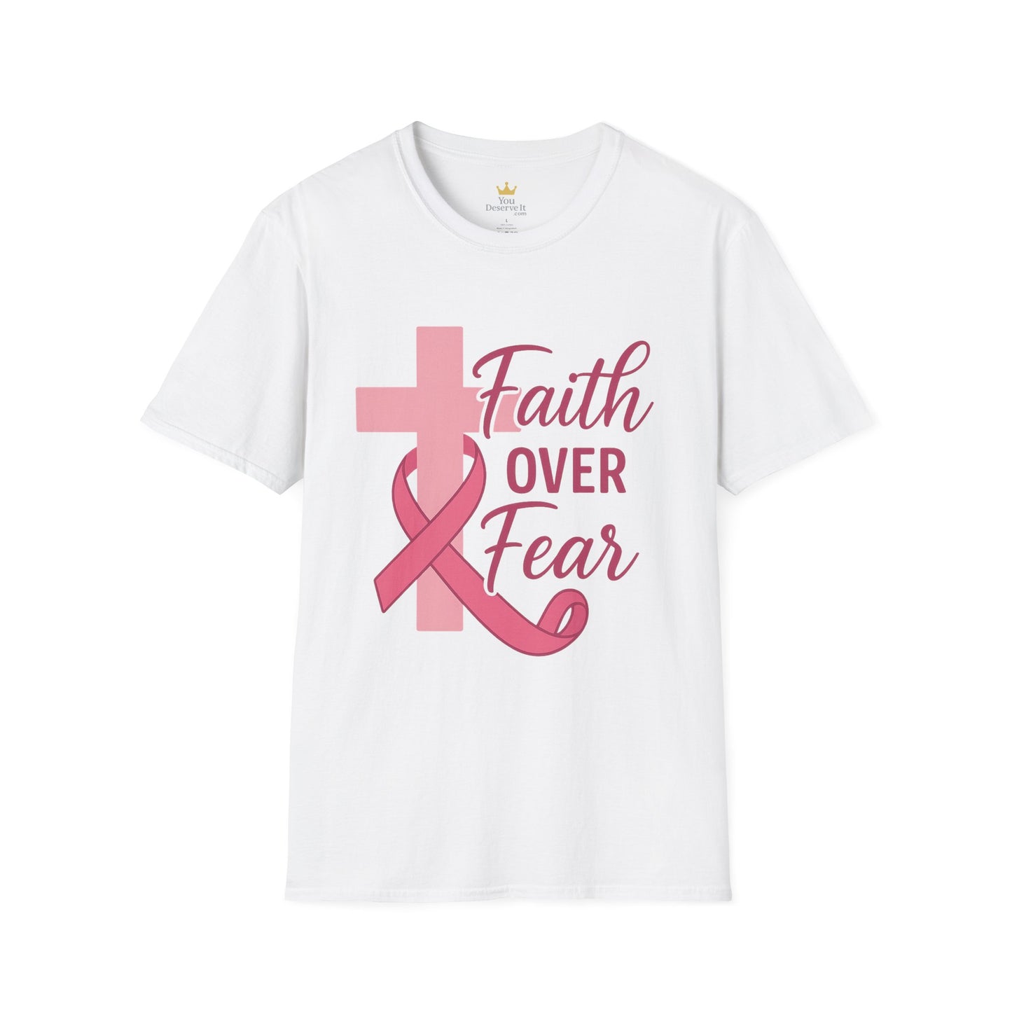 Faith Over Fear Shirt | Breast Cancer Awareness Christian Tee with Cross & Pink Ribbon