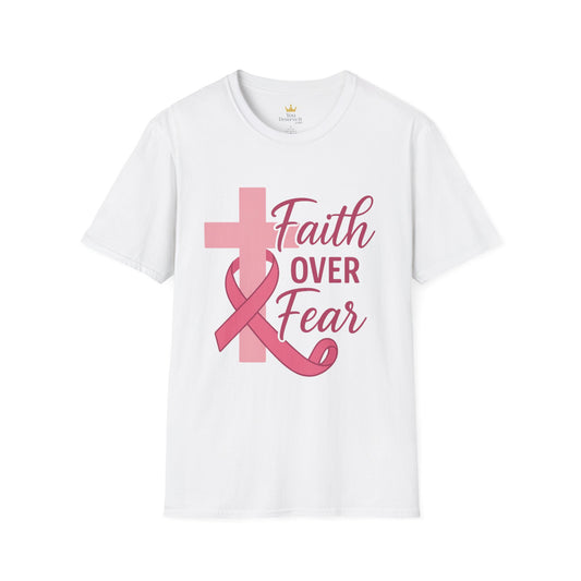 Faith Over Fear Shirt | Breast Cancer Awareness Christian Tee with Cross & Pink Ribbon