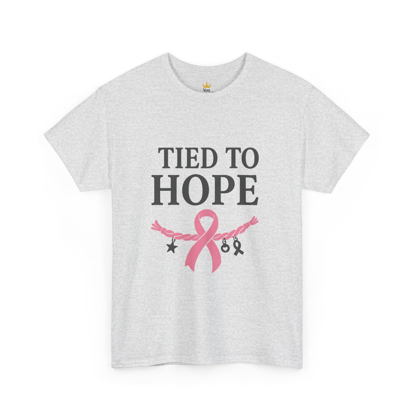 Tied to Hope Shirt | Breast Cancer Awareness Tee with Ribbon and Charms | Support & Survivor T-Shirt