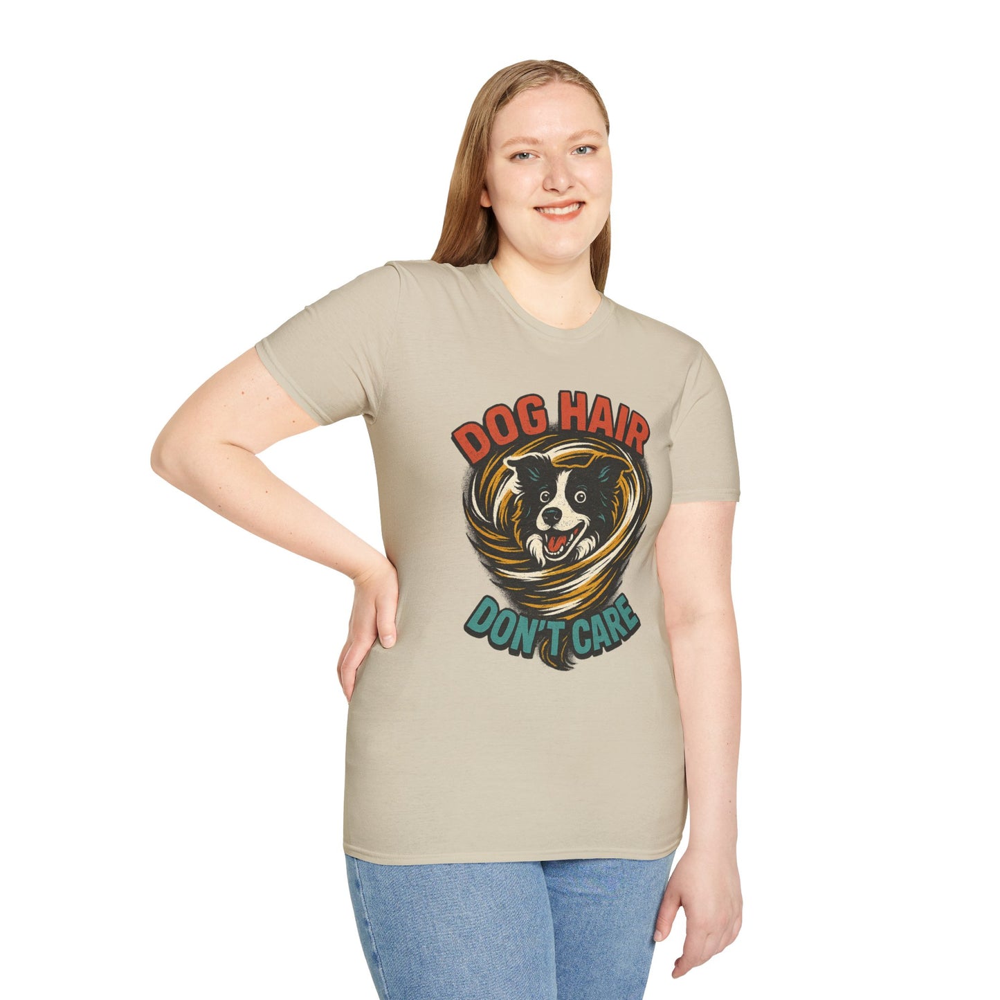 Dog Hair Don't Care Border Collie Retro Tee | Funny Spray-Paint Style T-Shirt for Pet Lovers, Gift for Pet Owners, Casual Unisex Shirt, Dog Lover Gift, Animal Theme Apparel