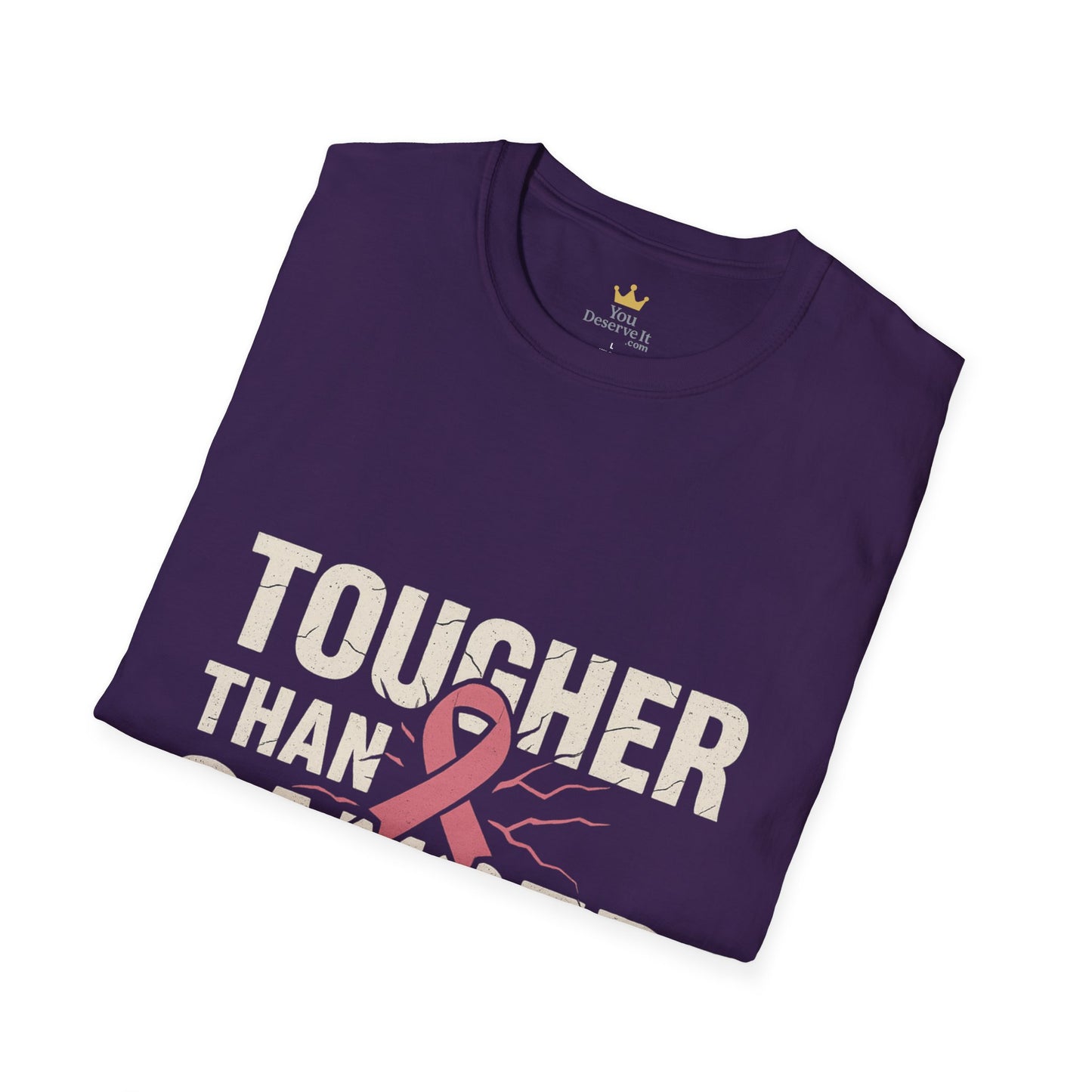 Tougher Than Cancer Shirt | Gritty Breast Cancer Awareness Tee with Cracked Ribbon Graphic