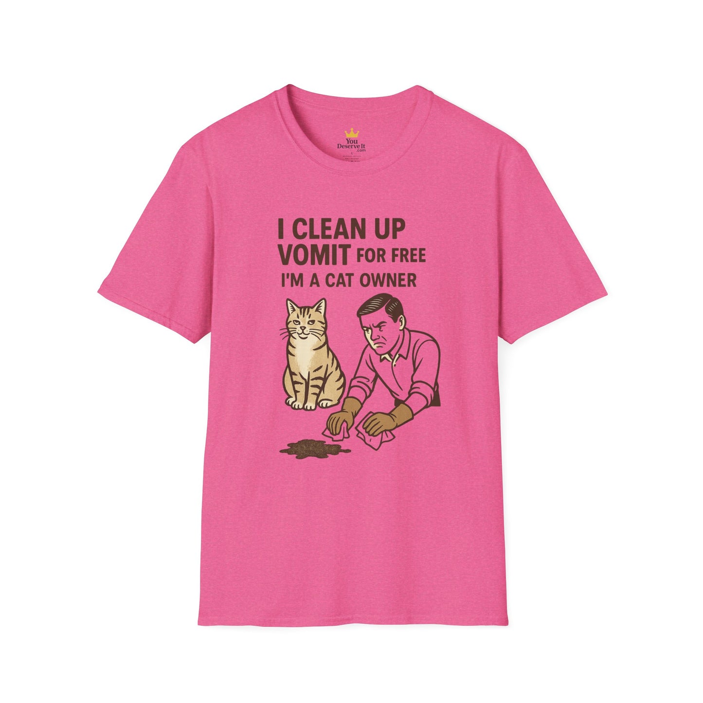 I Clean Up Vomit for Free Funny Cat Owner T-Shirt | Retro Pet Humor Tee
