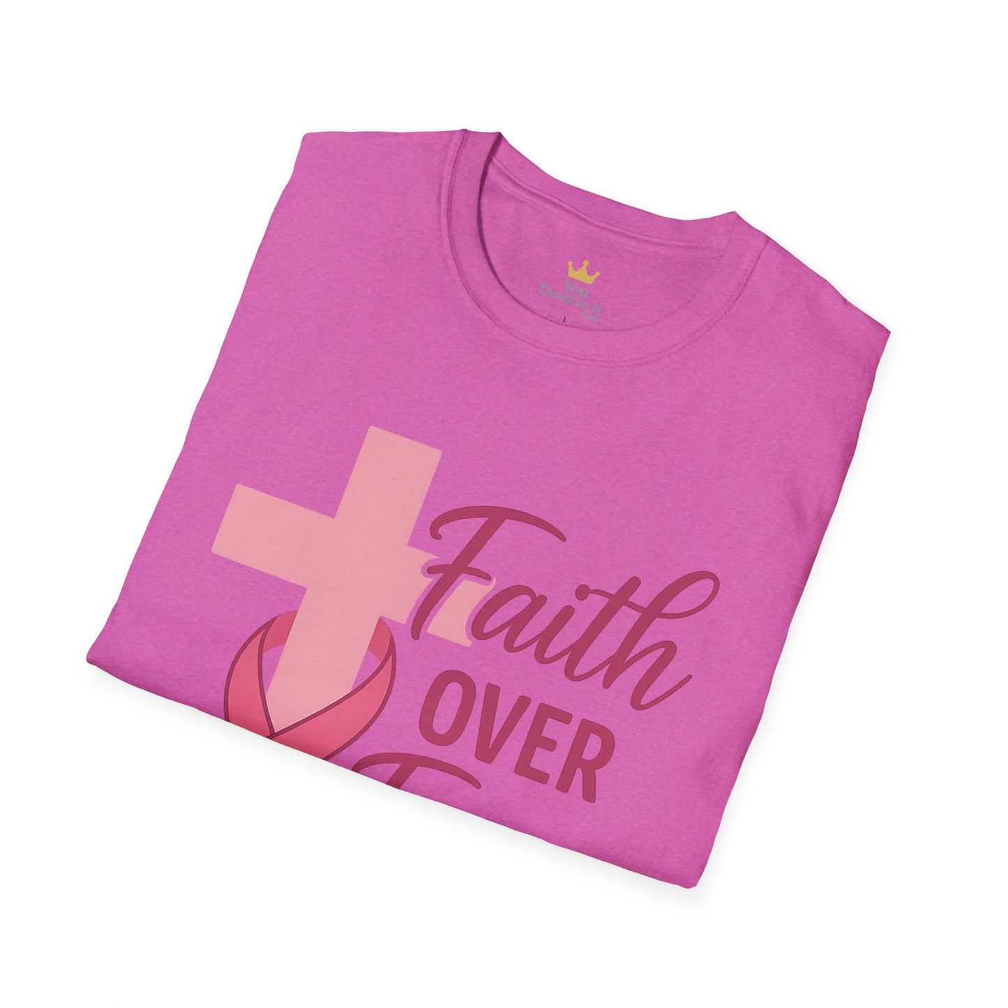 Faith Over Fear Shirt | Breast Cancer Awareness Christian Tee with Cross & Pink Ribbon
