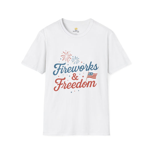 Fireworks & Freedom Shirt | 4th of July Patriotic Tee | Red White and Blue Celebration T-Shirt