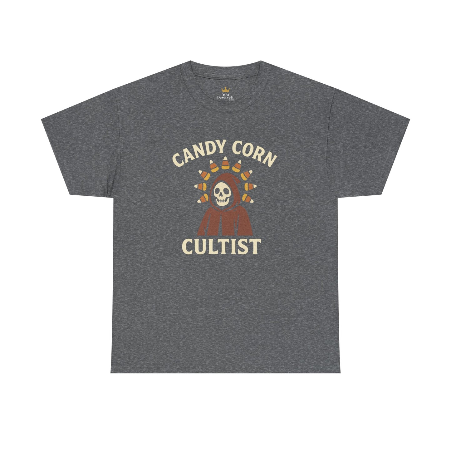 Candy Corn Cultist T-Shirt | Funny Halloween Graphic Tee for Sweet Tooth Fanatics