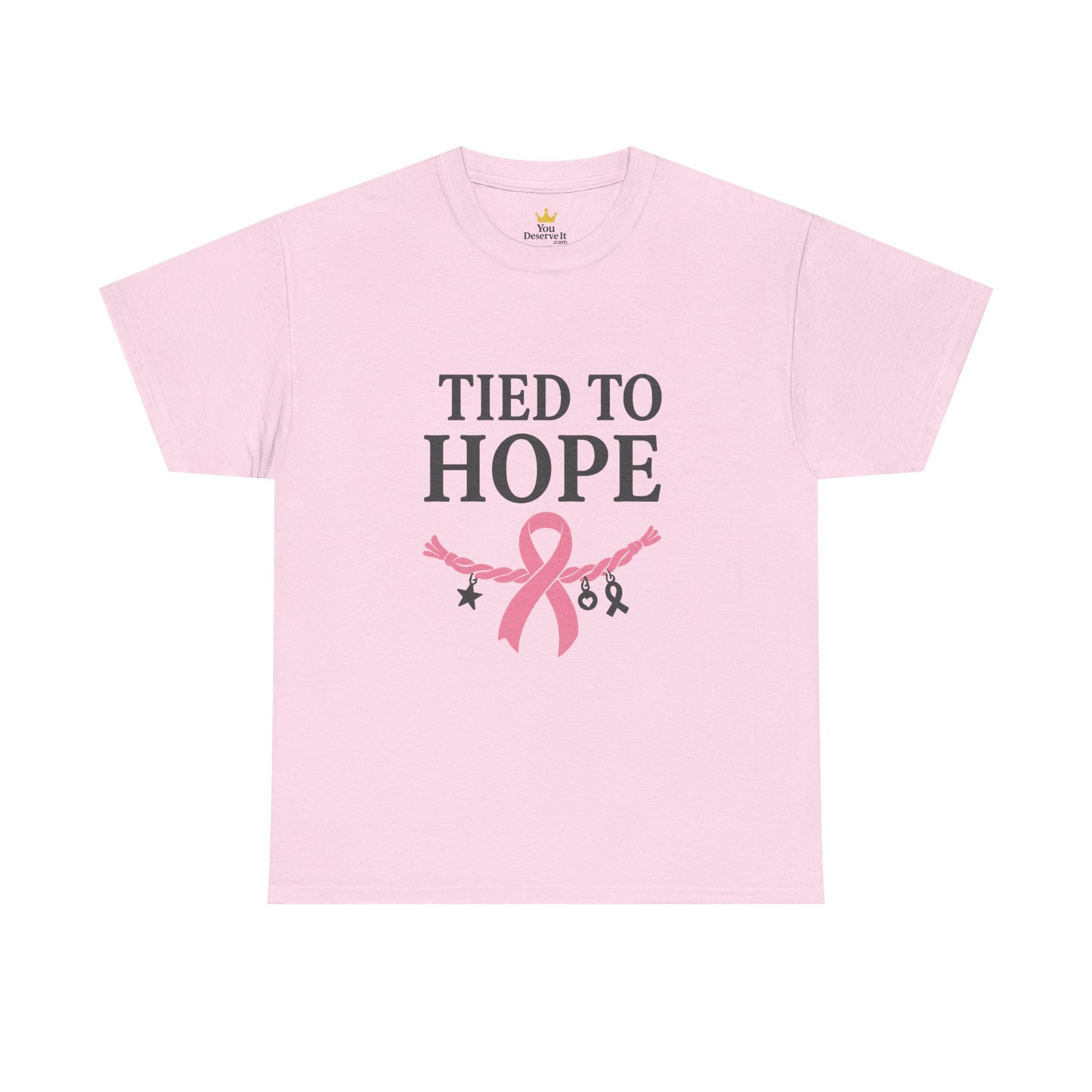 Tied to Hope Shirt | Breast Cancer Awareness Tee with Ribbon and Charms | Support & Survivor T-Shirt