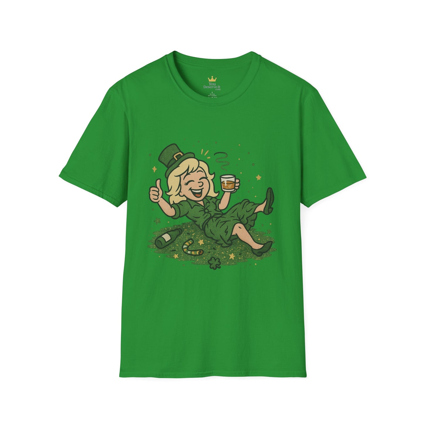 Shamrocked and Unbothered | Funny St. Patrick's Day Tee | Tipsy Leprechaun Lady T-Shirt, Irish Drinking Party Shirt for Women