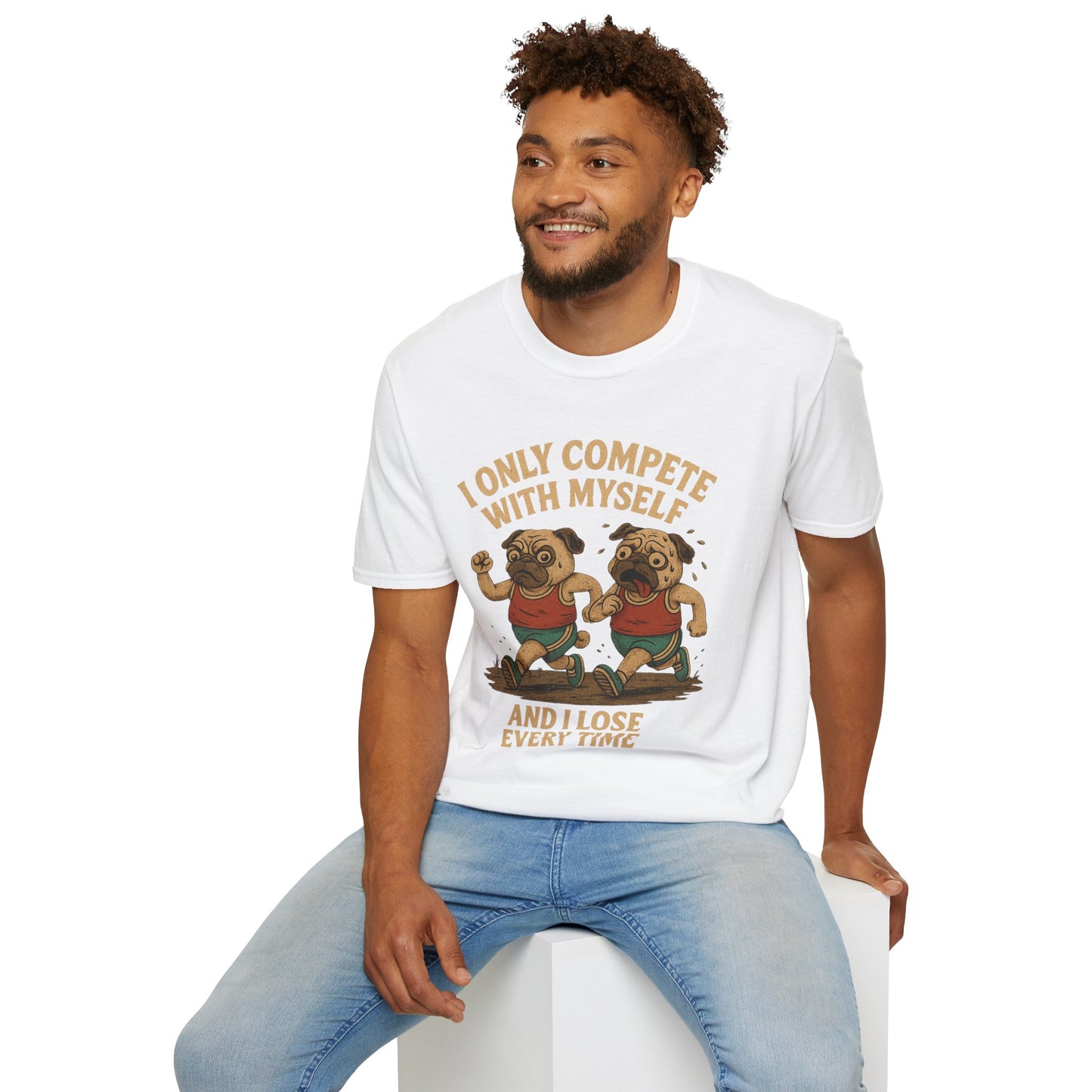 Funny Pug T-Shirt – “I Only Compete With Myself And I Lose Every Time” | Vintage Style Graphic Tee