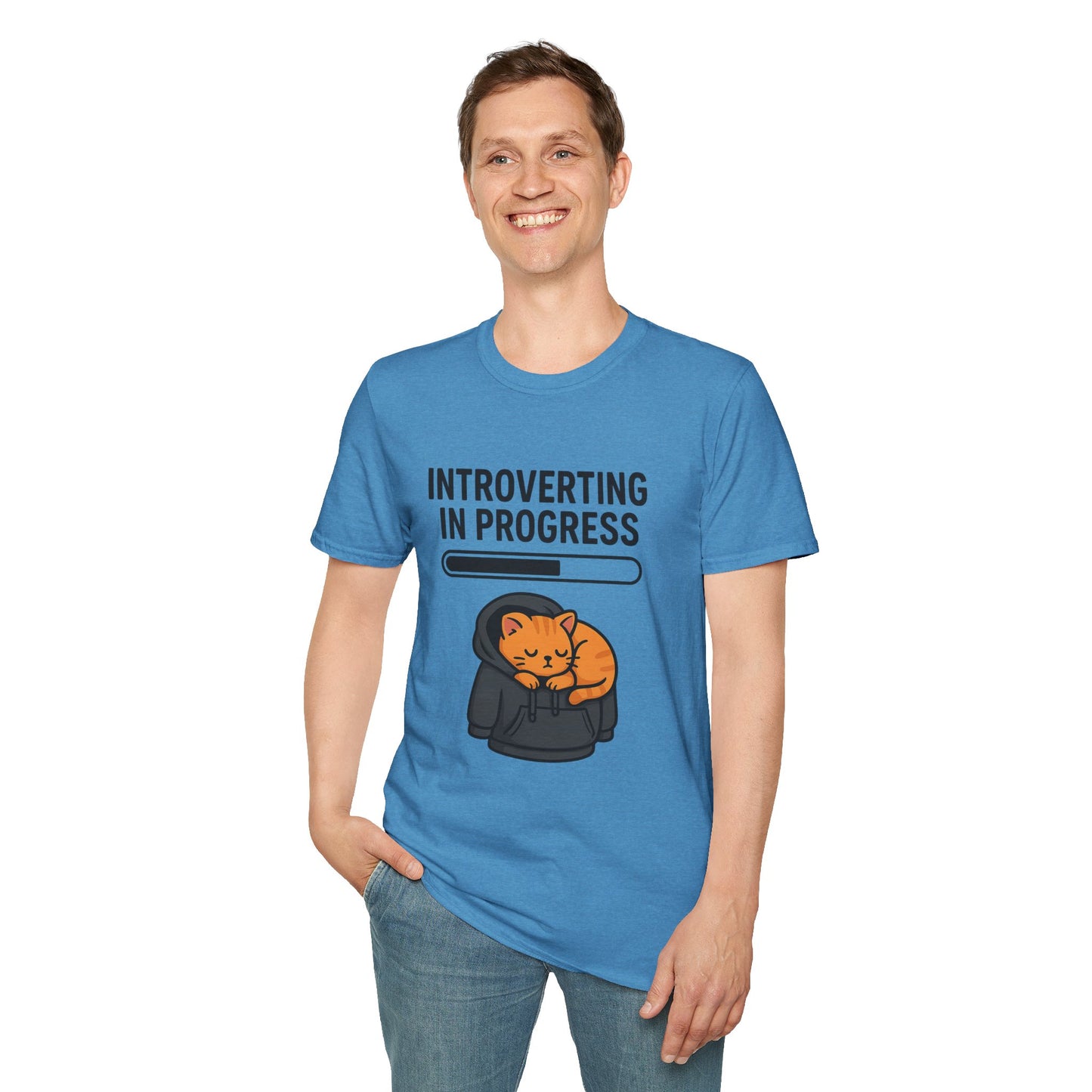 Introverting in Progress T-Shirt | Cute Cat Hoodie Tee for Proud Introverts