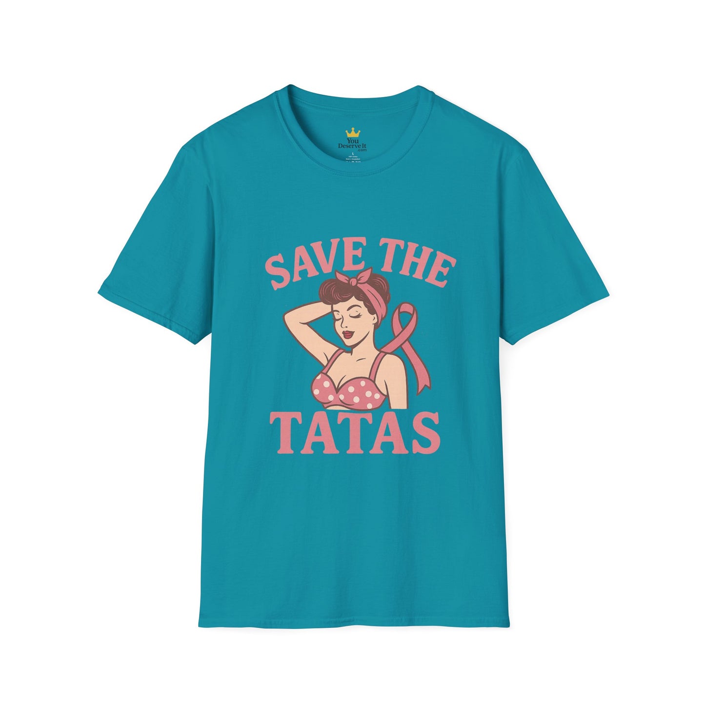 Save the Tatas Shirt | Retro Pin-Up Breast Cancer Awareness Tee with Pink Ribbon