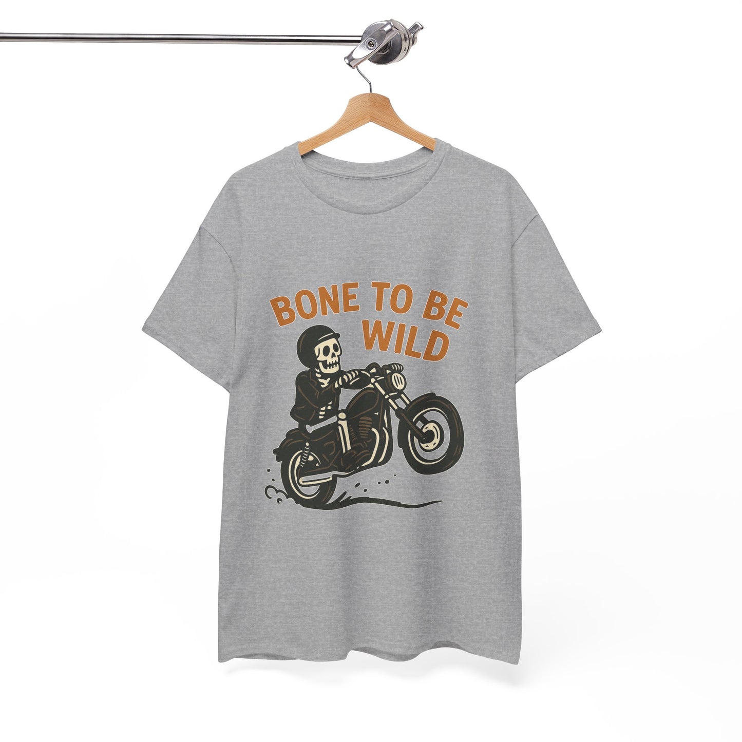 Motorcycle Tee, Bone to Be Wild Halloween Cool Bike Vibe Unisex Heavy Cotton