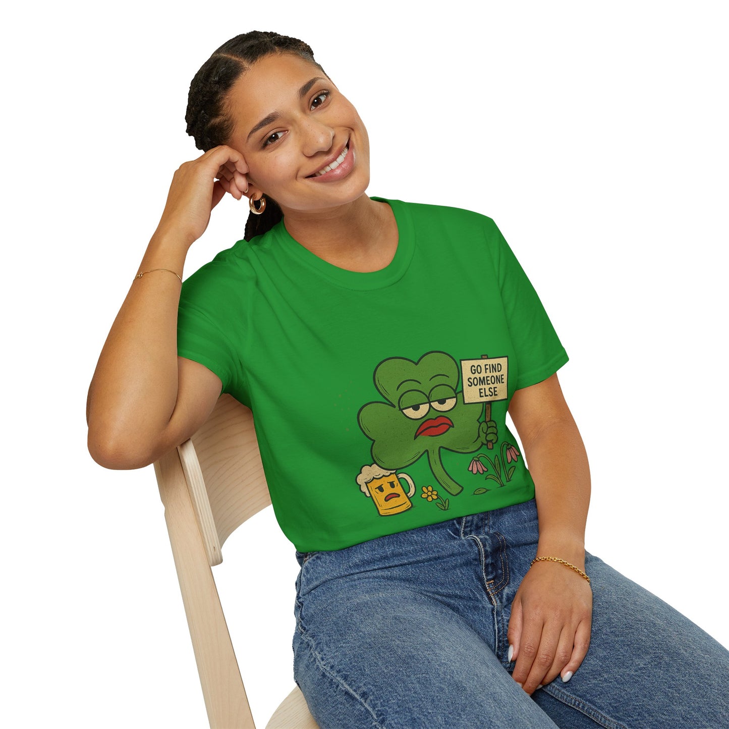 Go Find Someone Else | Sarcastic Clover T-Shirt | Funny St. Patrick's Day Shirt with Attitude, Moody Shamrock Tee, Anti-Social Irish Humor