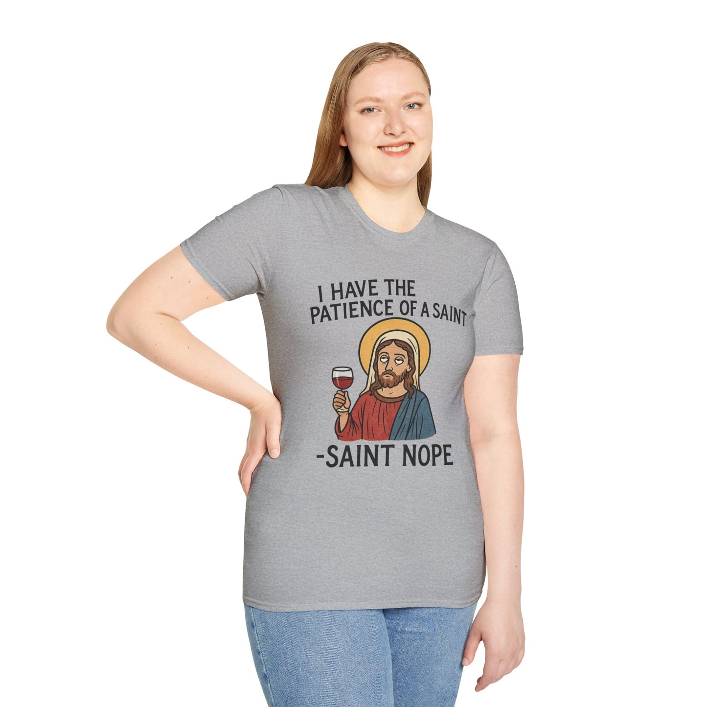Saint Nope Funny Jesus T-Shirt | "Patience of a Saint" Sarcastic Wine Tee