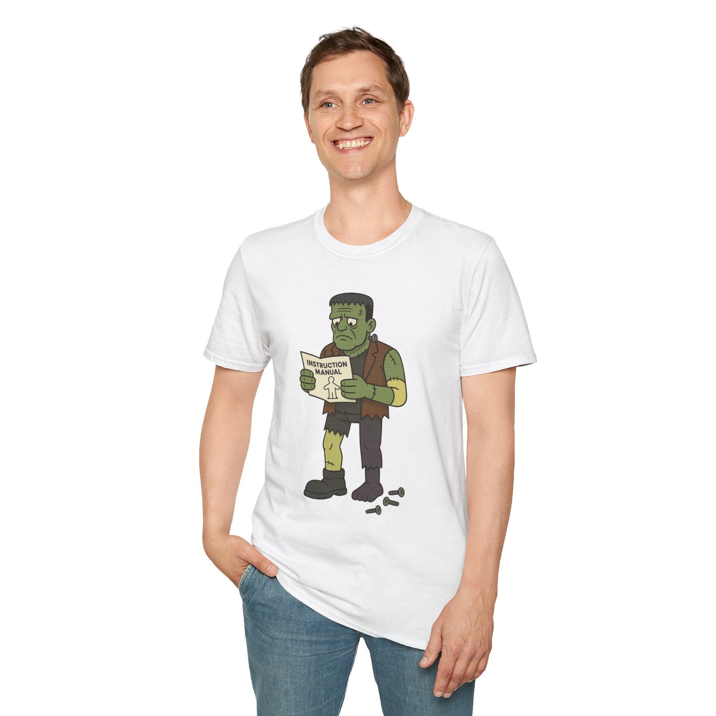 Funny Frankenstein T-Shirt, Unisex Softstyle Tee, Halloween Costume, Horror Movie Lover Gift, Cozy Casual Wear, Graphic Tee