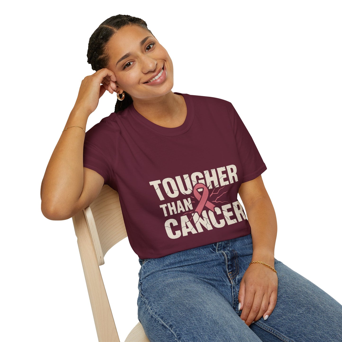 Tougher Than Cancer Shirt | Gritty Breast Cancer Awareness Tee with Cracked Ribbon Graphic