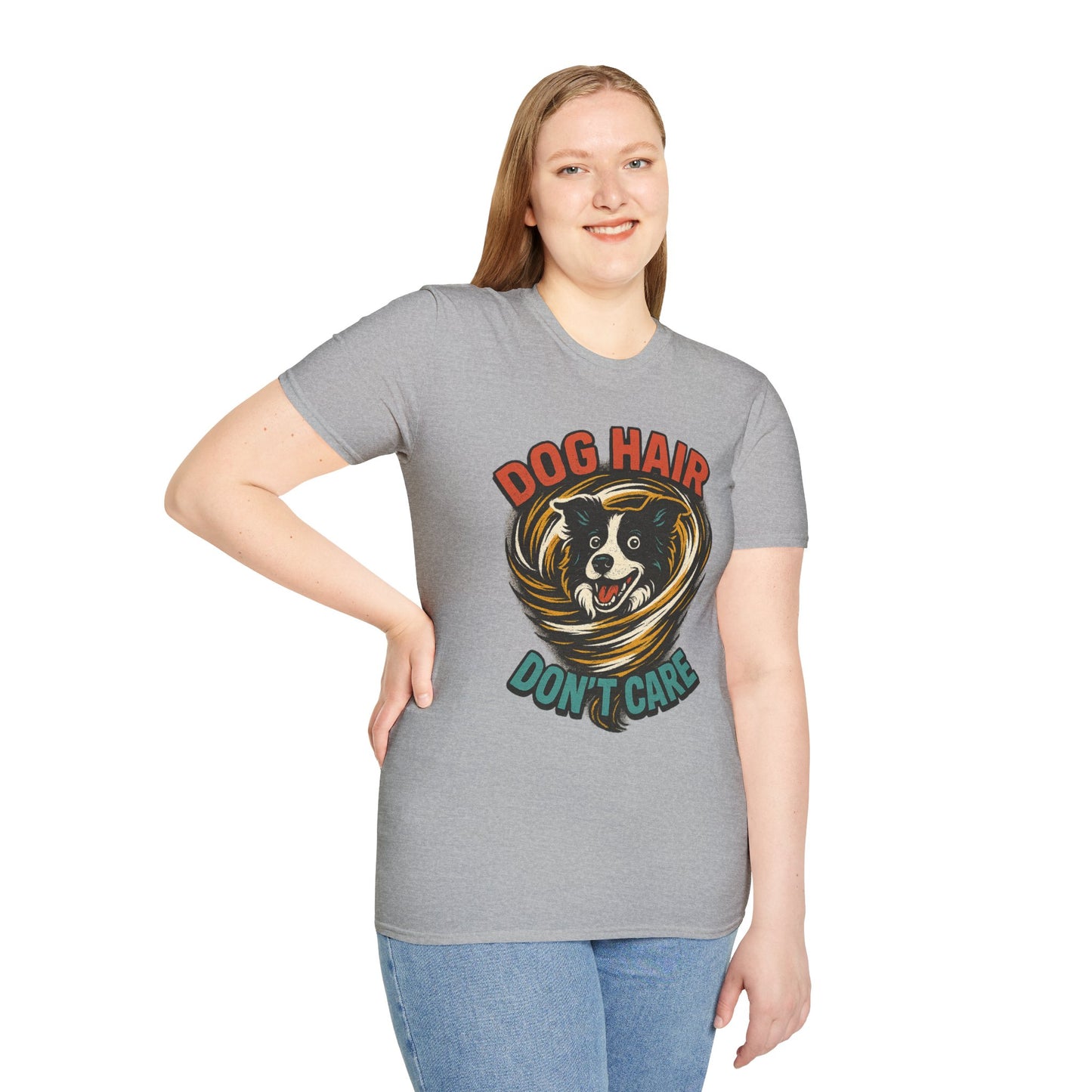 Dog Hair Don't Care Border Collie Retro Tee | Funny Spray-Paint Style T-Shirt for Pet Lovers, Gift for Pet Owners, Casual Unisex Shirt, Dog Lover Gift, Animal Theme Apparel