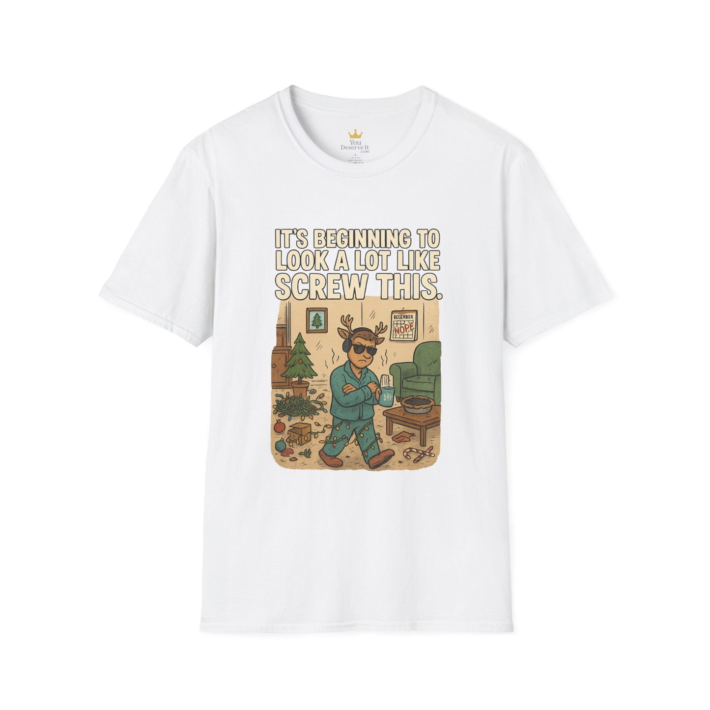 Grumpy Reindeer Christmas Shirt | "It's Beginning to Look a Lot Like Screw This" Funny Holiday Pajama Tee | Introvert Christmas Graphic Tee