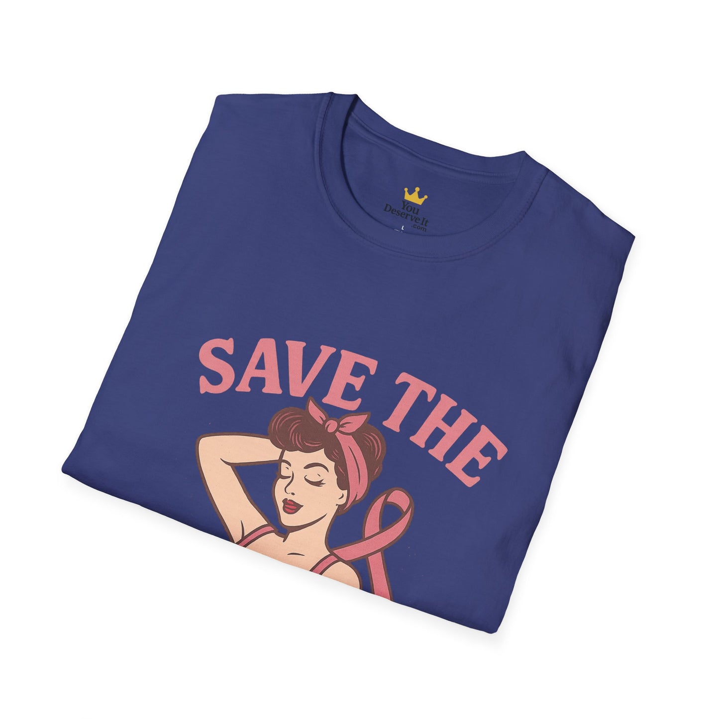 Save the Tatas Shirt | Retro Pin-Up Breast Cancer Awareness Tee with Pink Ribbon