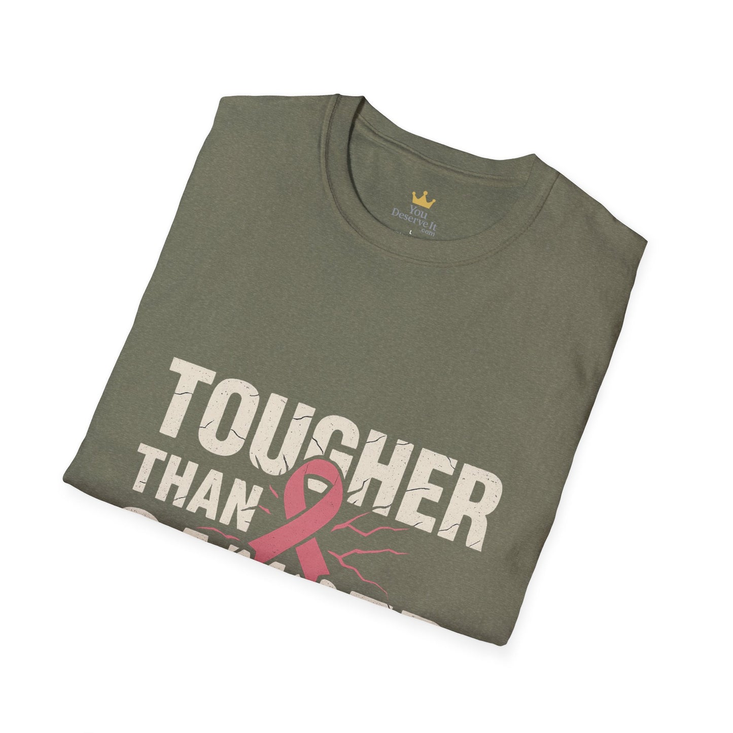 Tougher Than Cancer Shirt | Gritty Breast Cancer Awareness Tee with Cracked Ribbon Graphic