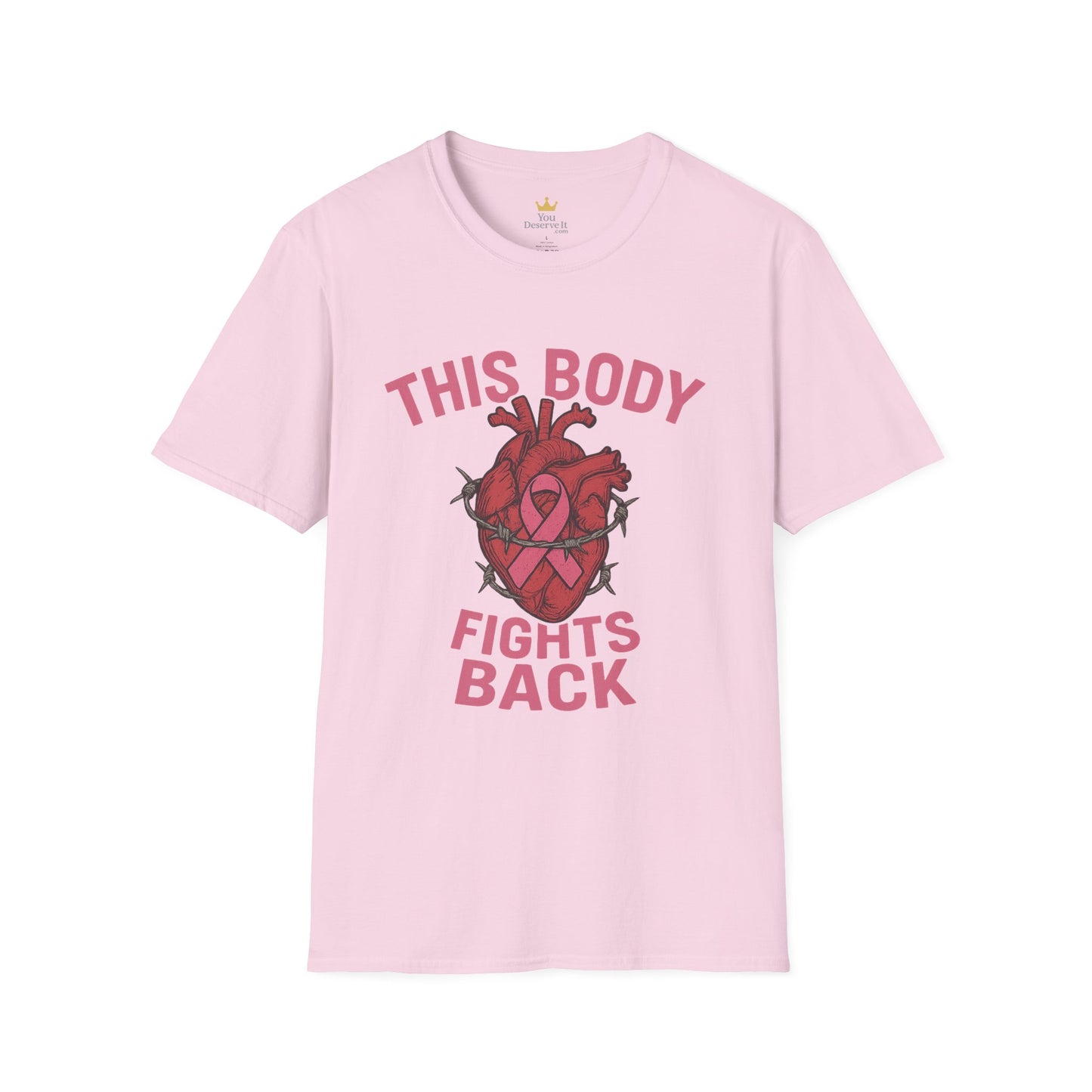 This Body Fights Back Shirt | Bold Breast Cancer Awareness Tee with Heart & Barbed Wire Design